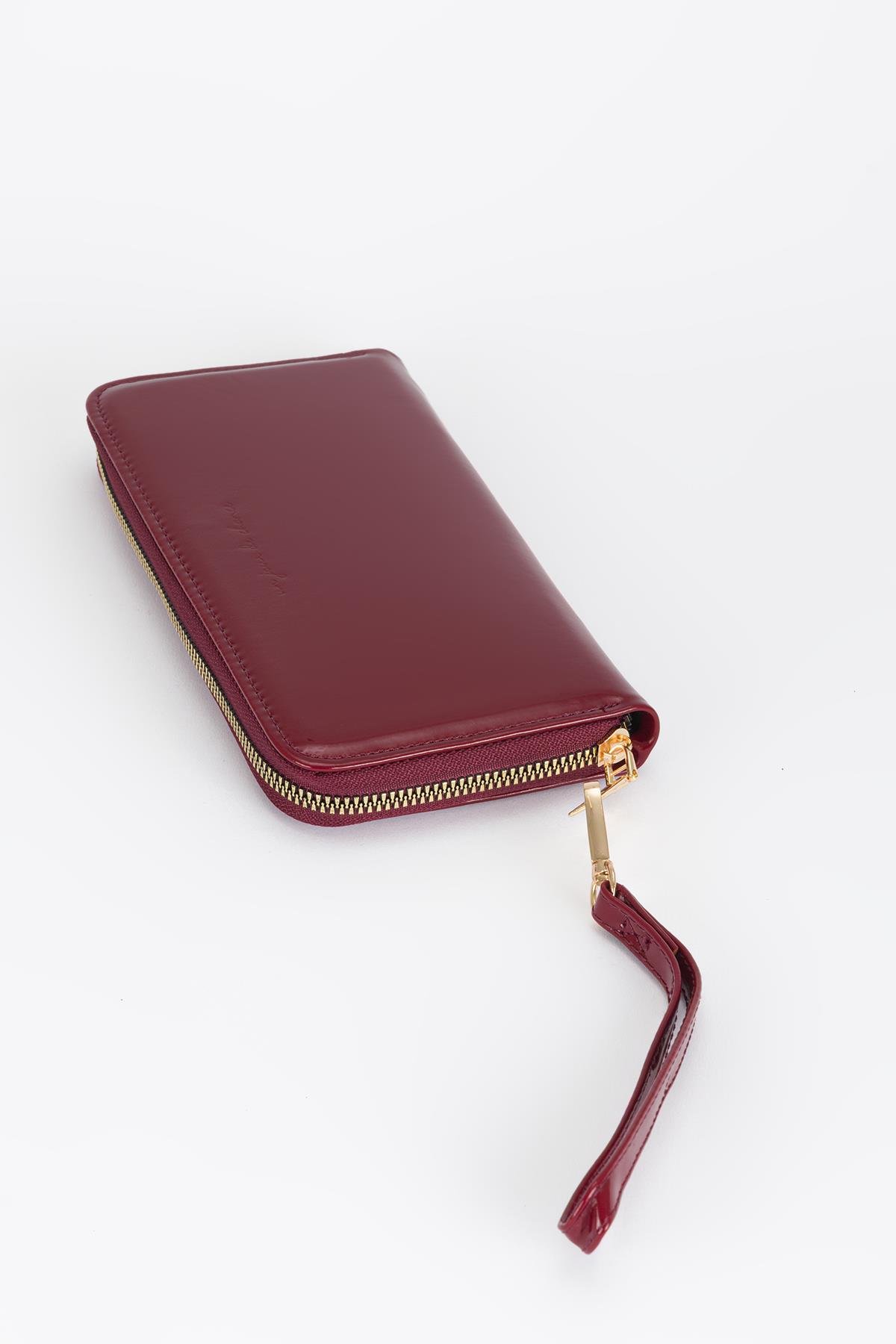 Clutch Mat Rugan Cüzdan Bordo