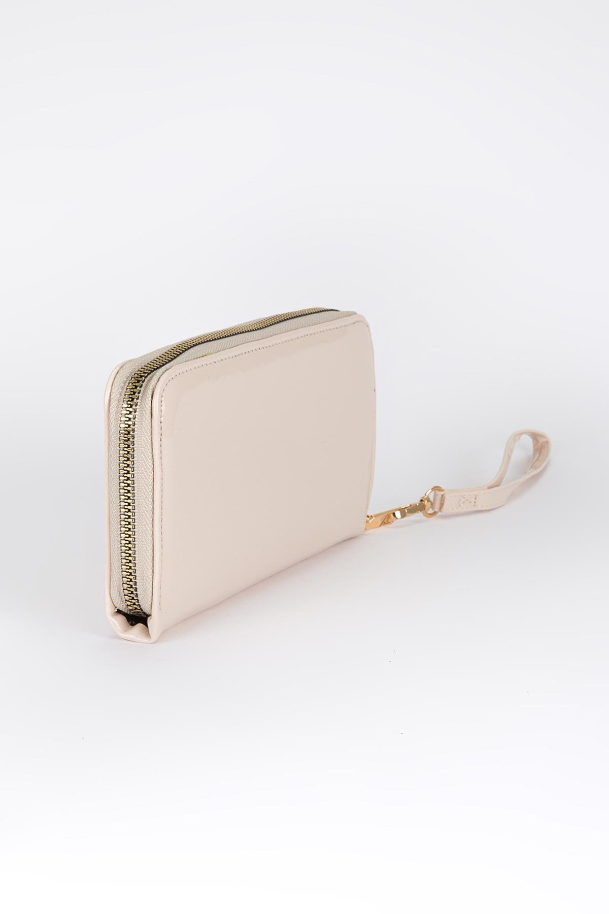 Clutch Mat Rugan Cüzdan Krem