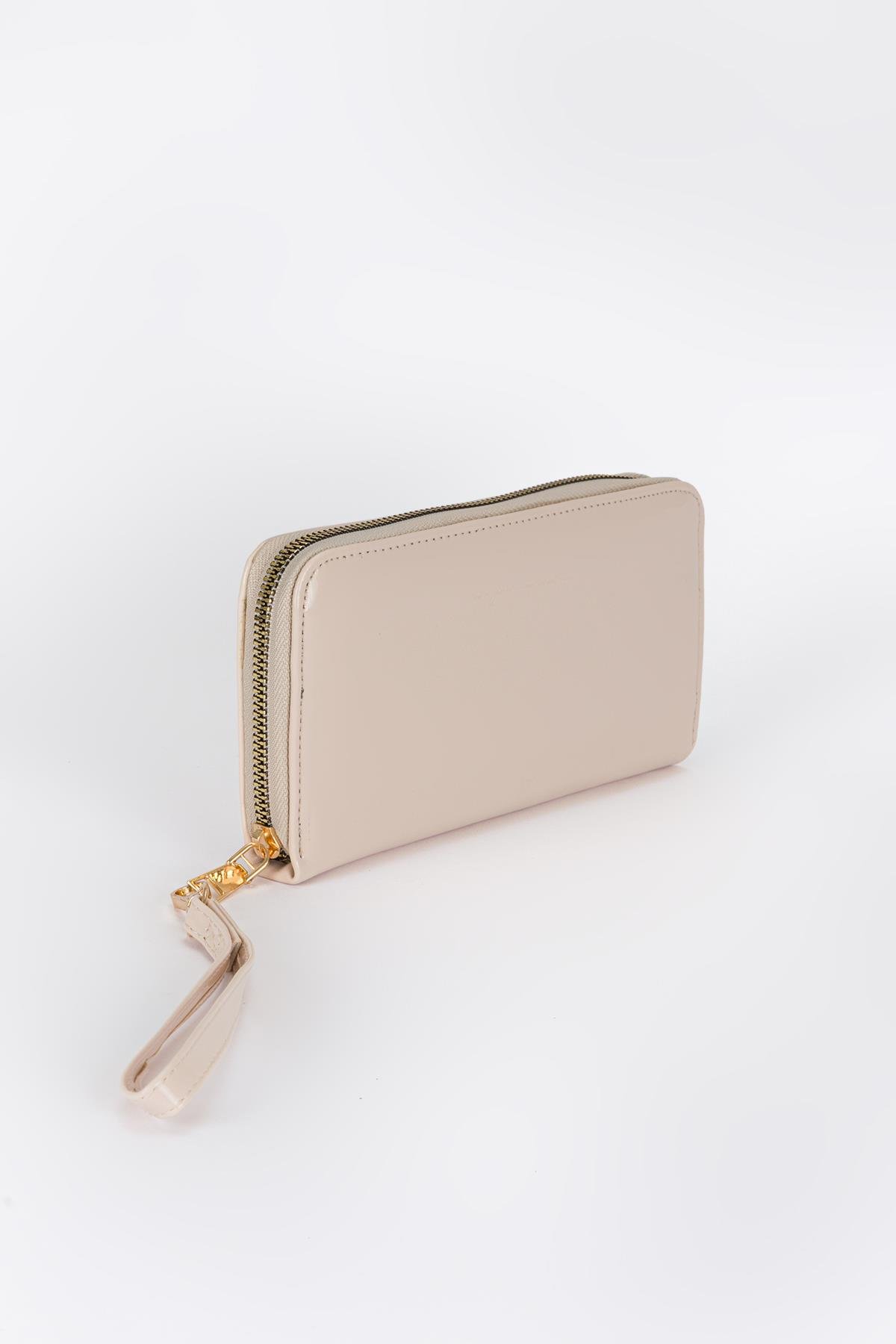 Clutch Mat Rugan Cüzdan Krem