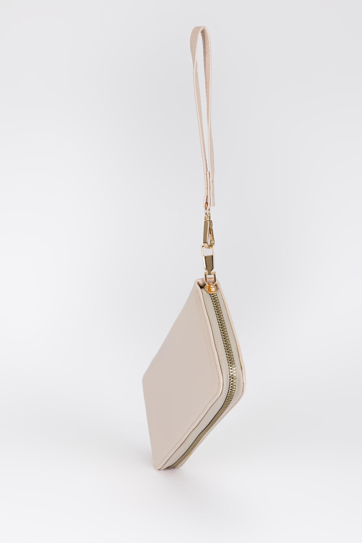 Clutch Mat Rugan Cüzdan Krem