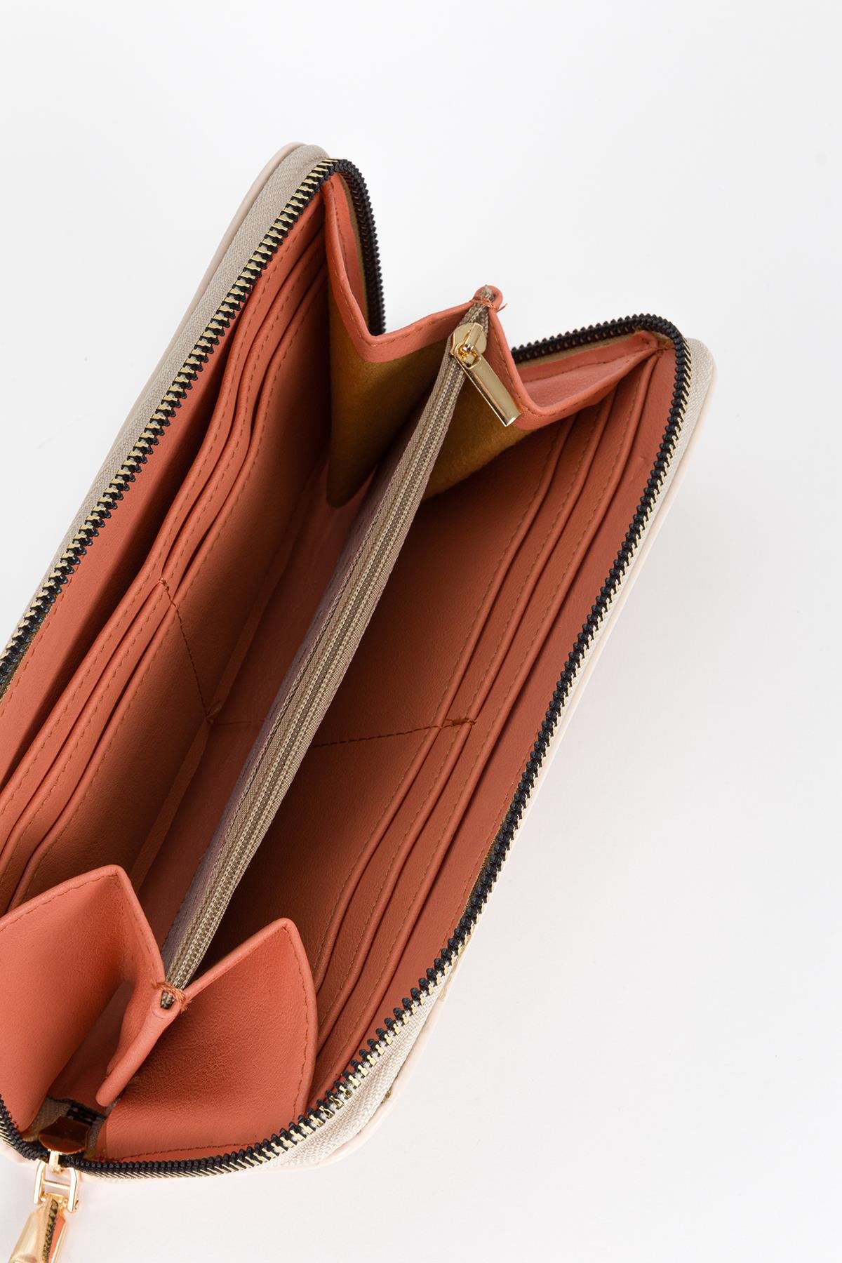Clutch Mat Rugan Cüzdan Krem