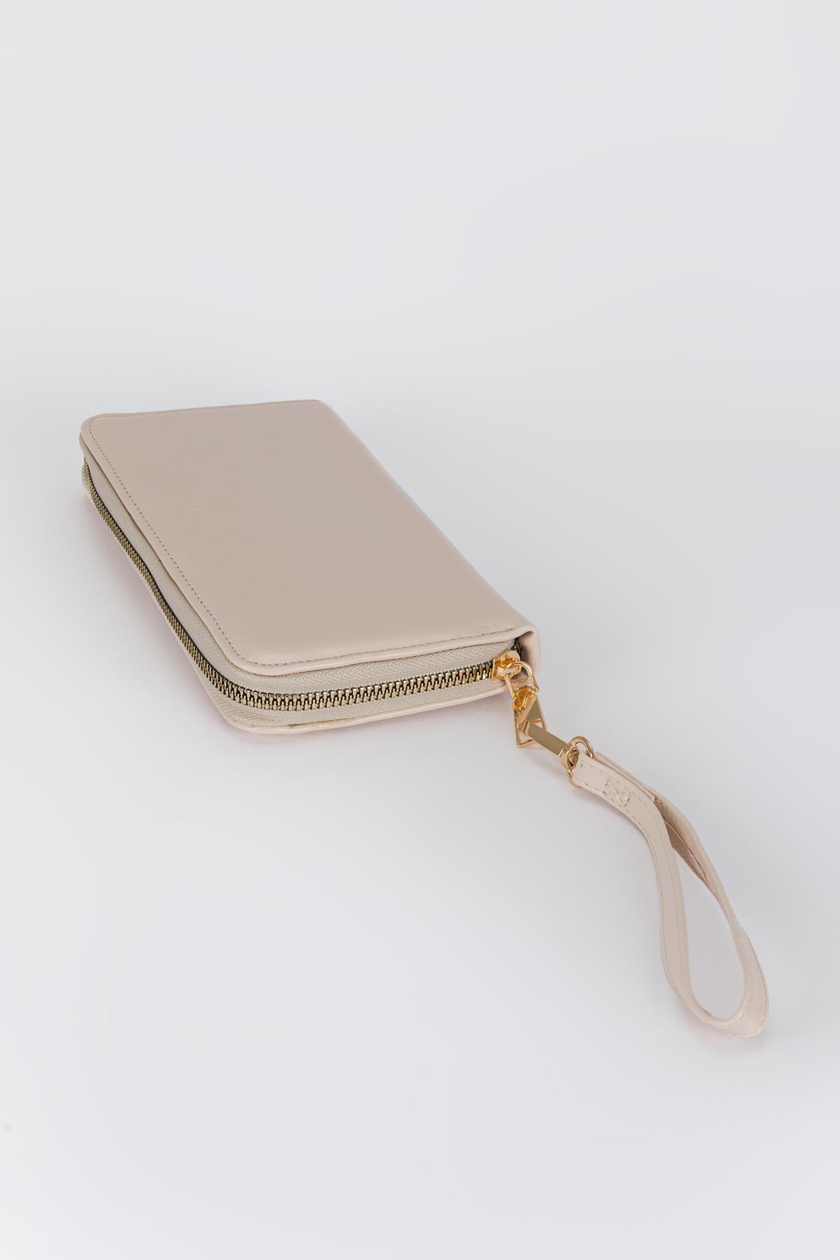 Clutch Mat Rugan Cüzdan Krem