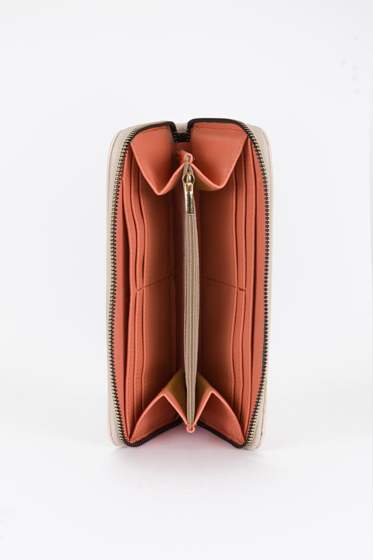 Clutch Mat Rugan Cüzdan Krem