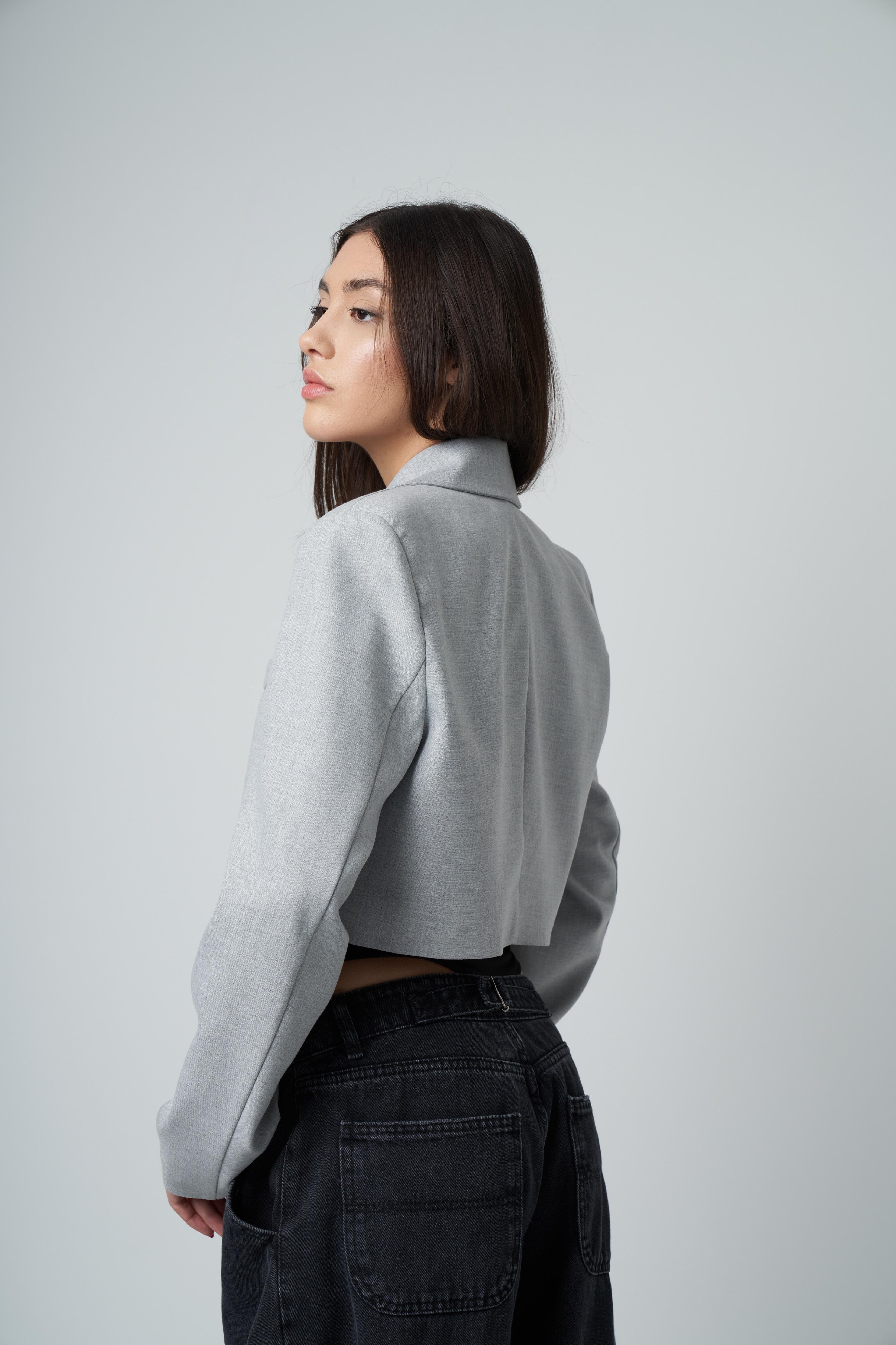 Crop Blazer Ceket Gri