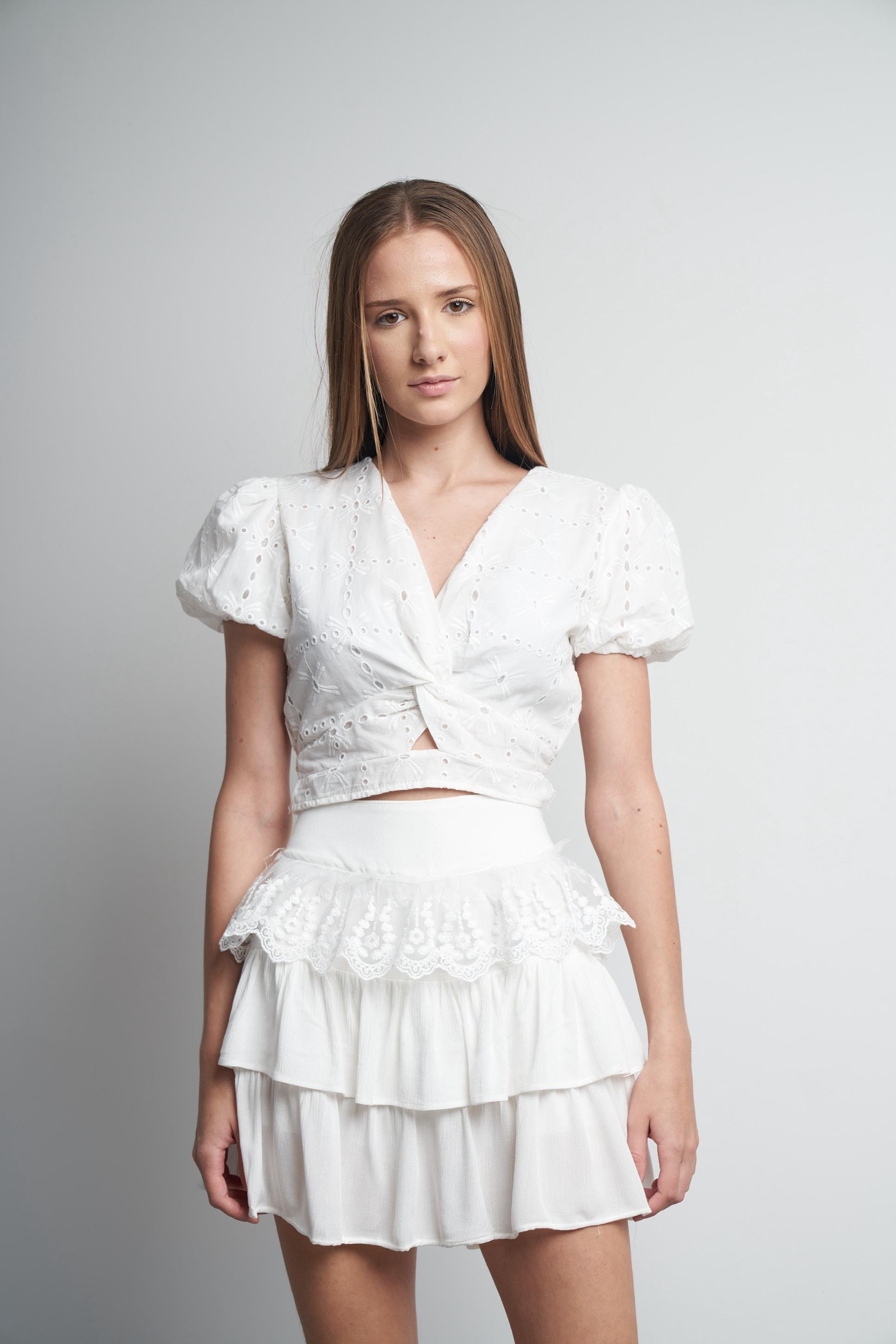 Dantel Tül Detaylı Krinkıl Şort Etek Ekru