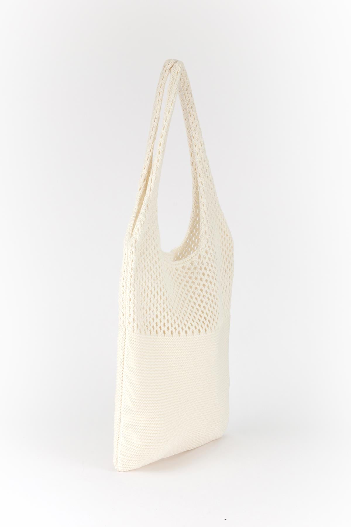 Delikli Basic Triko Çanta Ekru