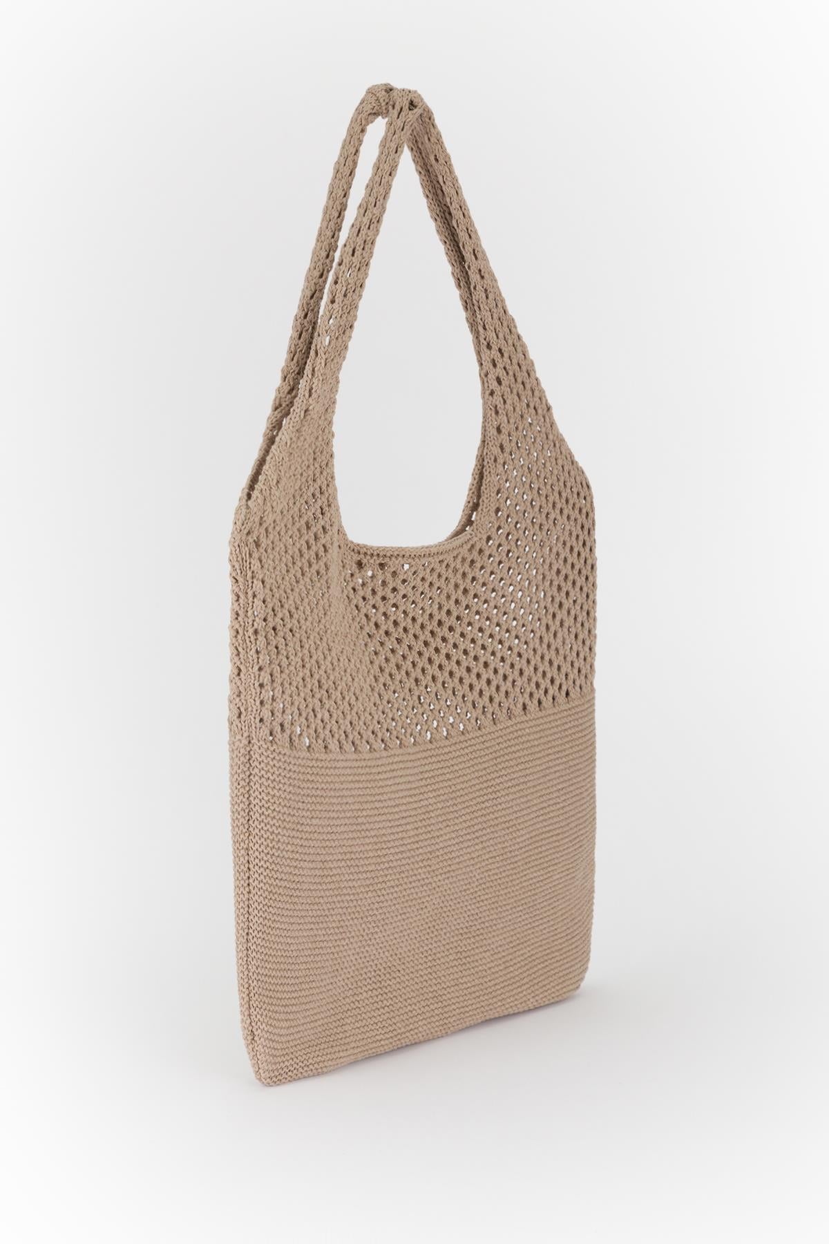 Delikli Basic Triko Çanta Vizon