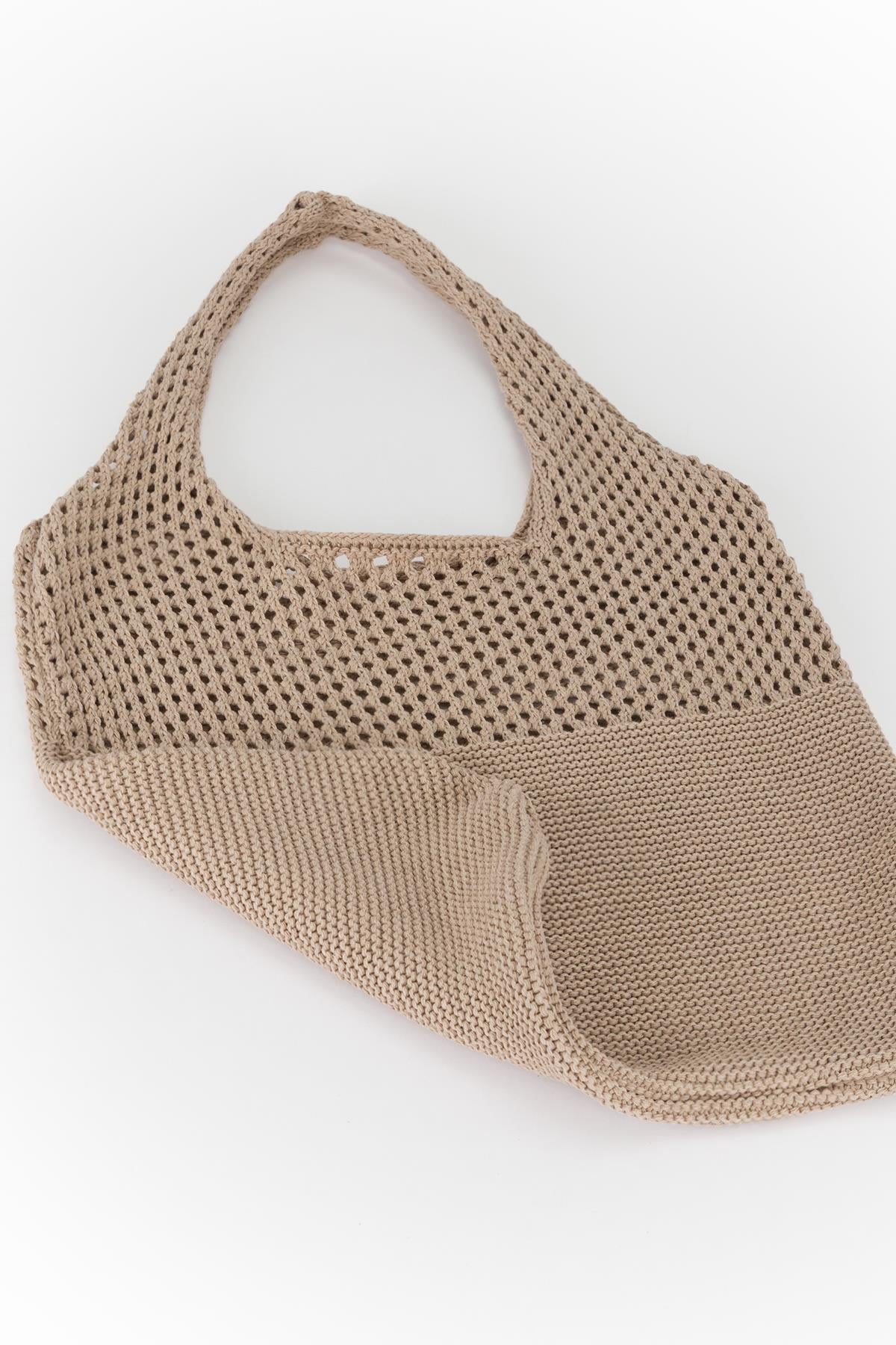 Delikli Basic Triko Çanta Vizon