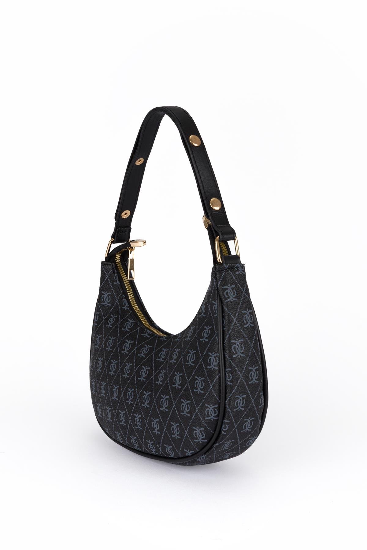 Desenli Baget Çanta Siyah