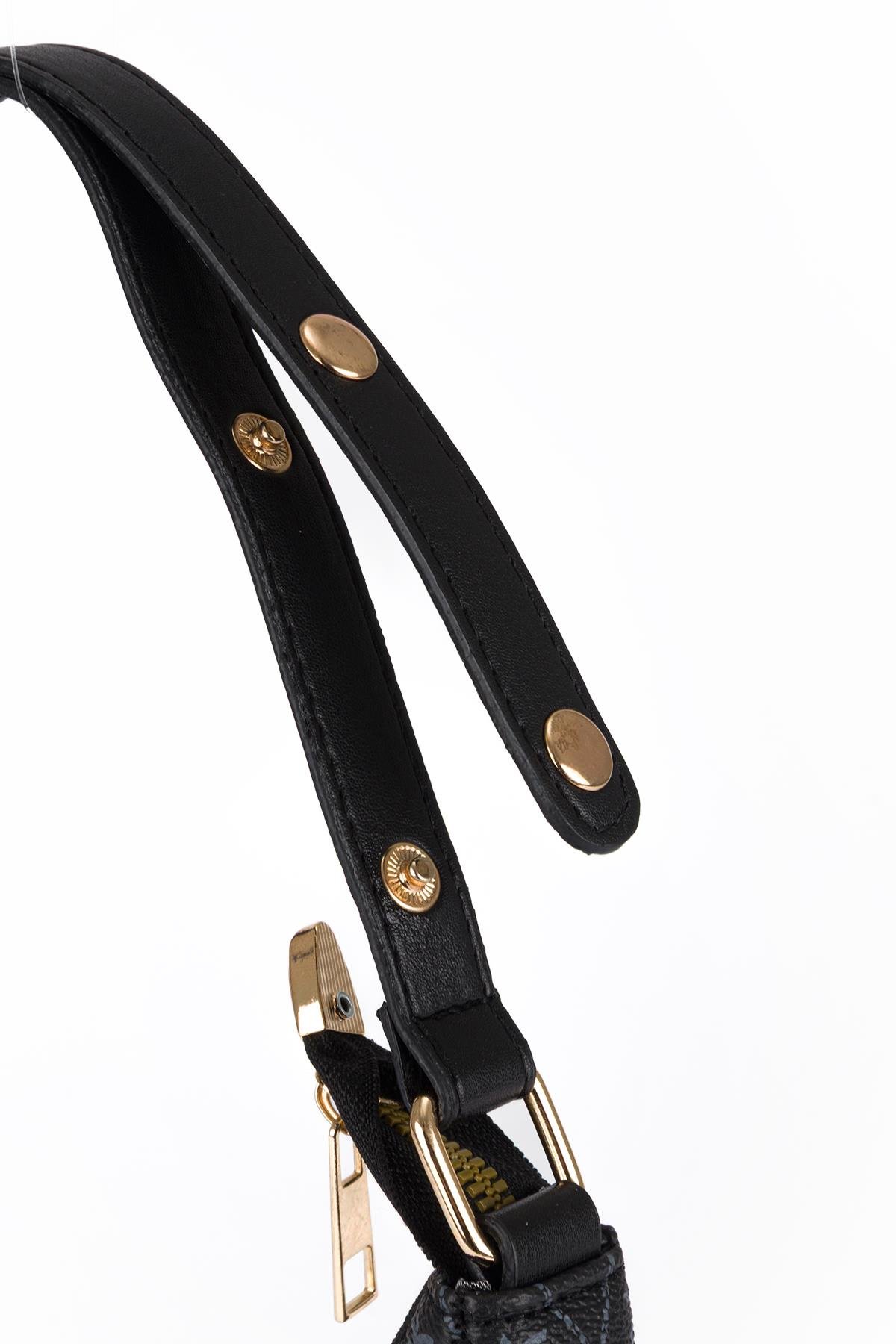 Desenli Baget Çanta Siyah