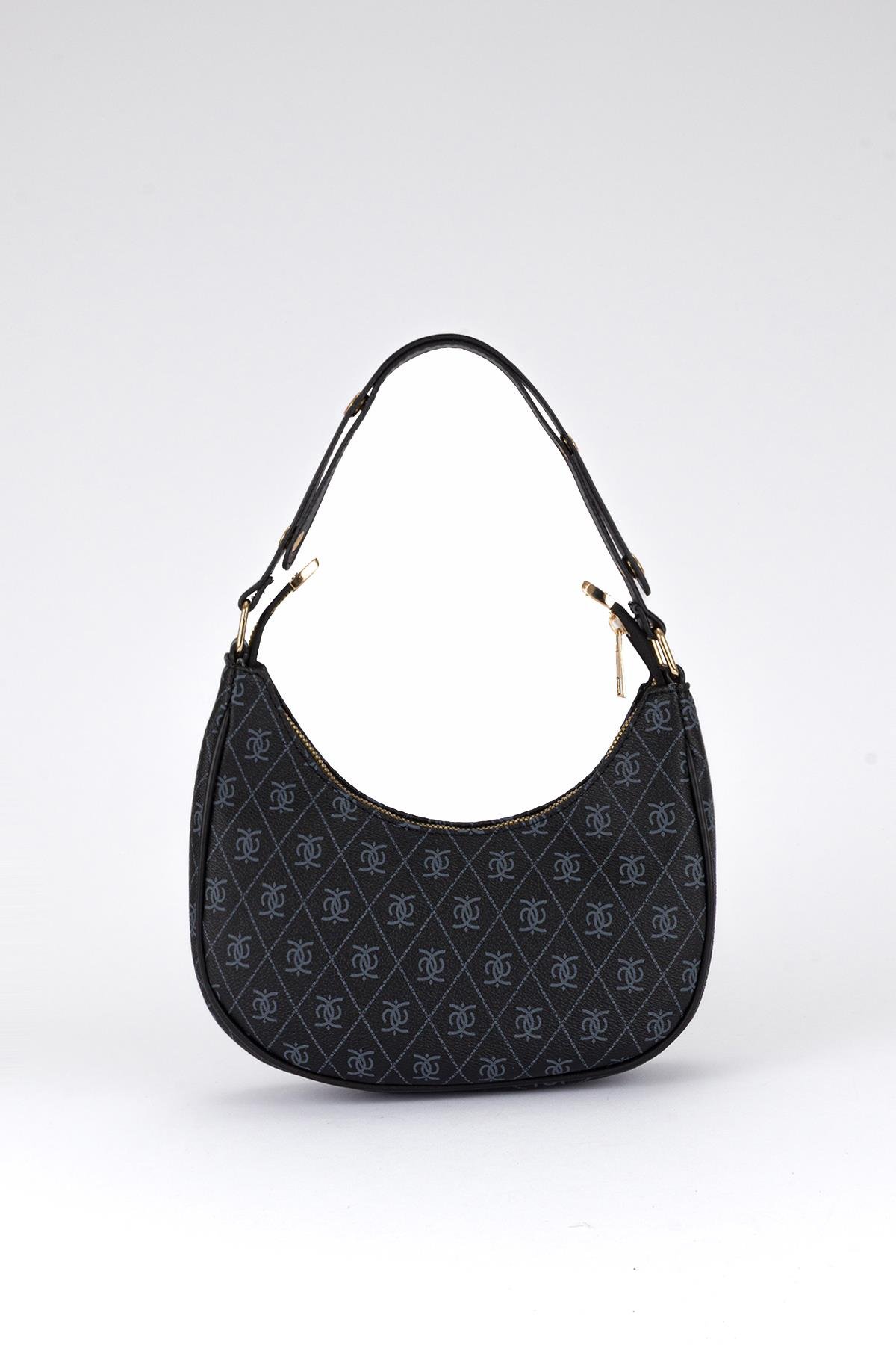 Desenli Baget Çanta Siyah