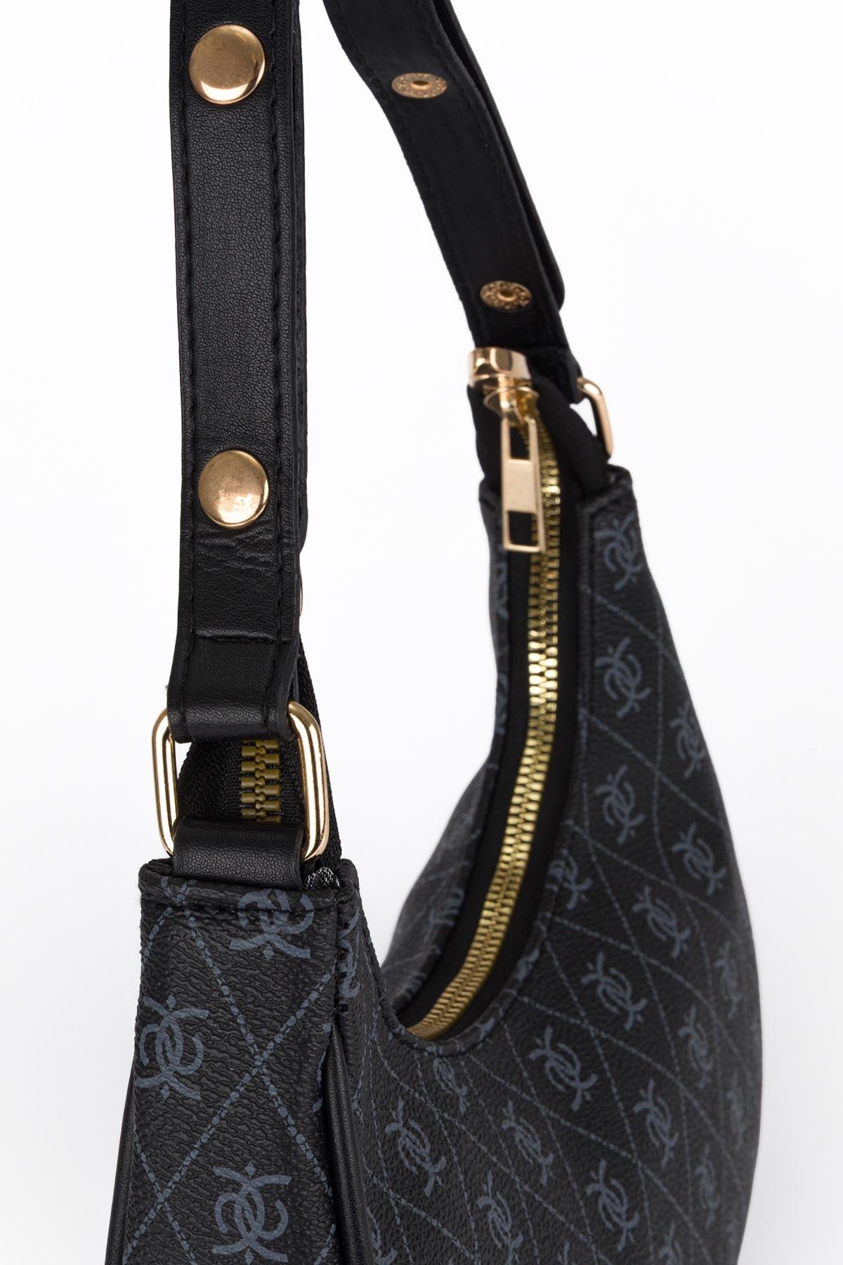 Desenli Baget Çanta Siyah