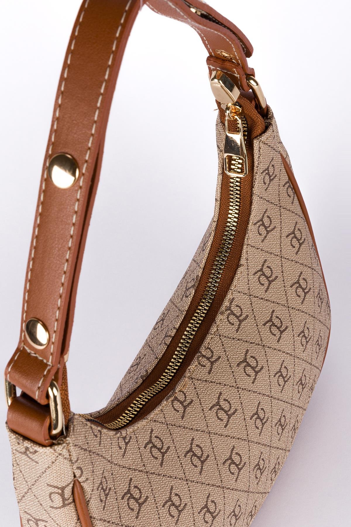 Desenli Baget Çanta Taba