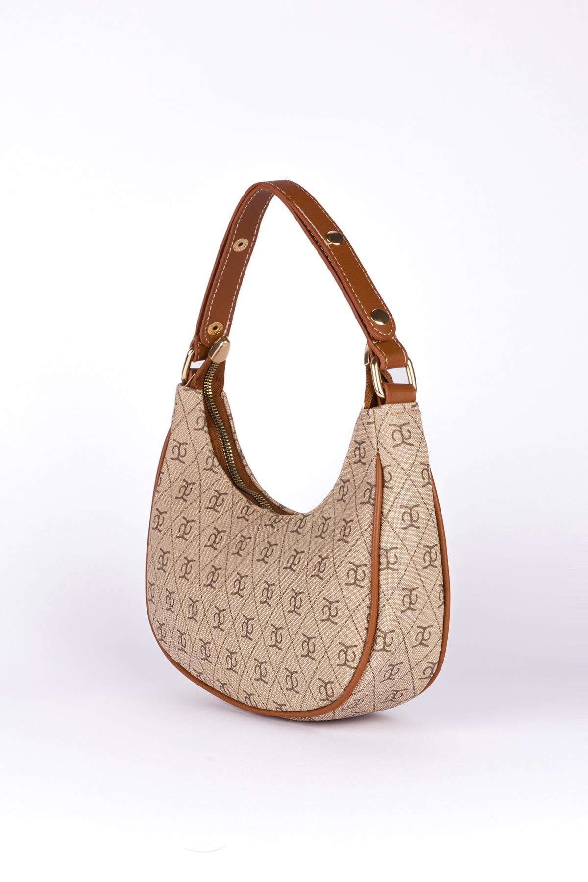 Desenli Baget Çanta Taba