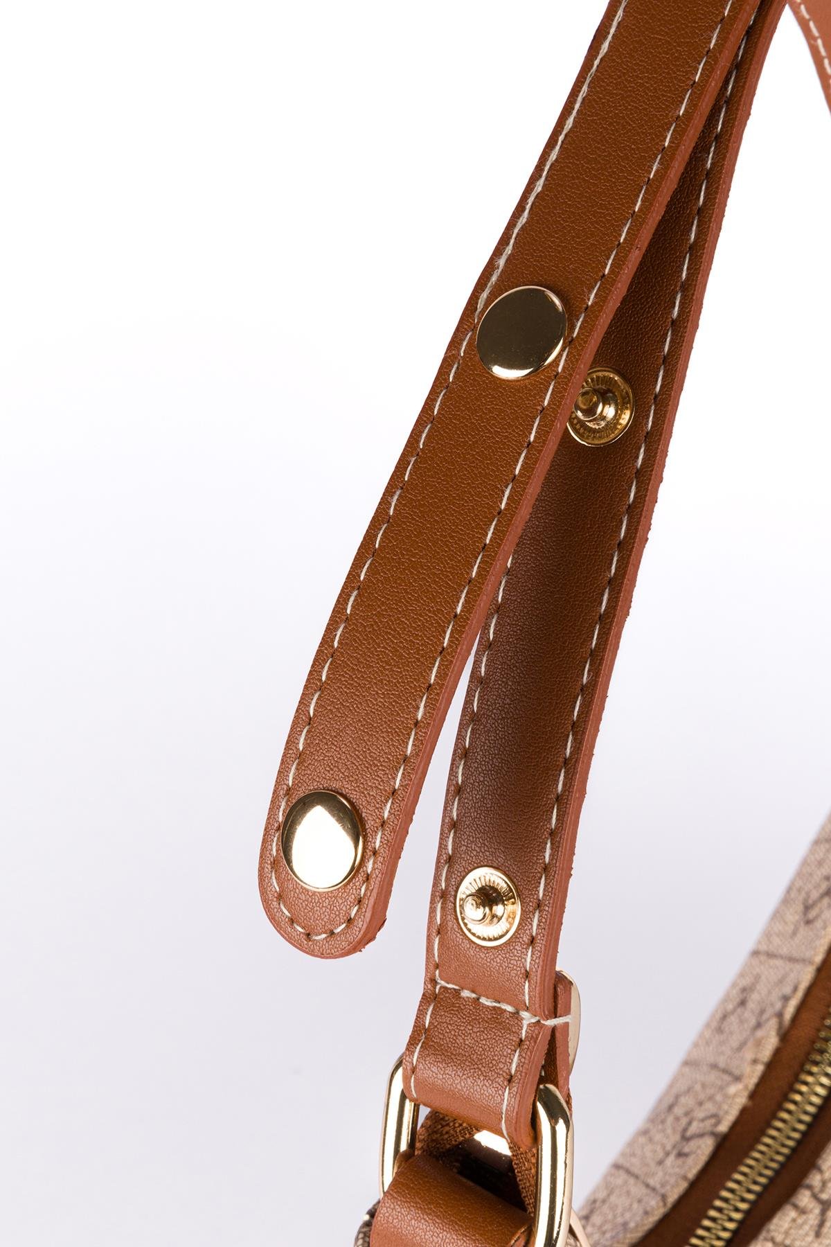 Desenli Baget Çanta Taba