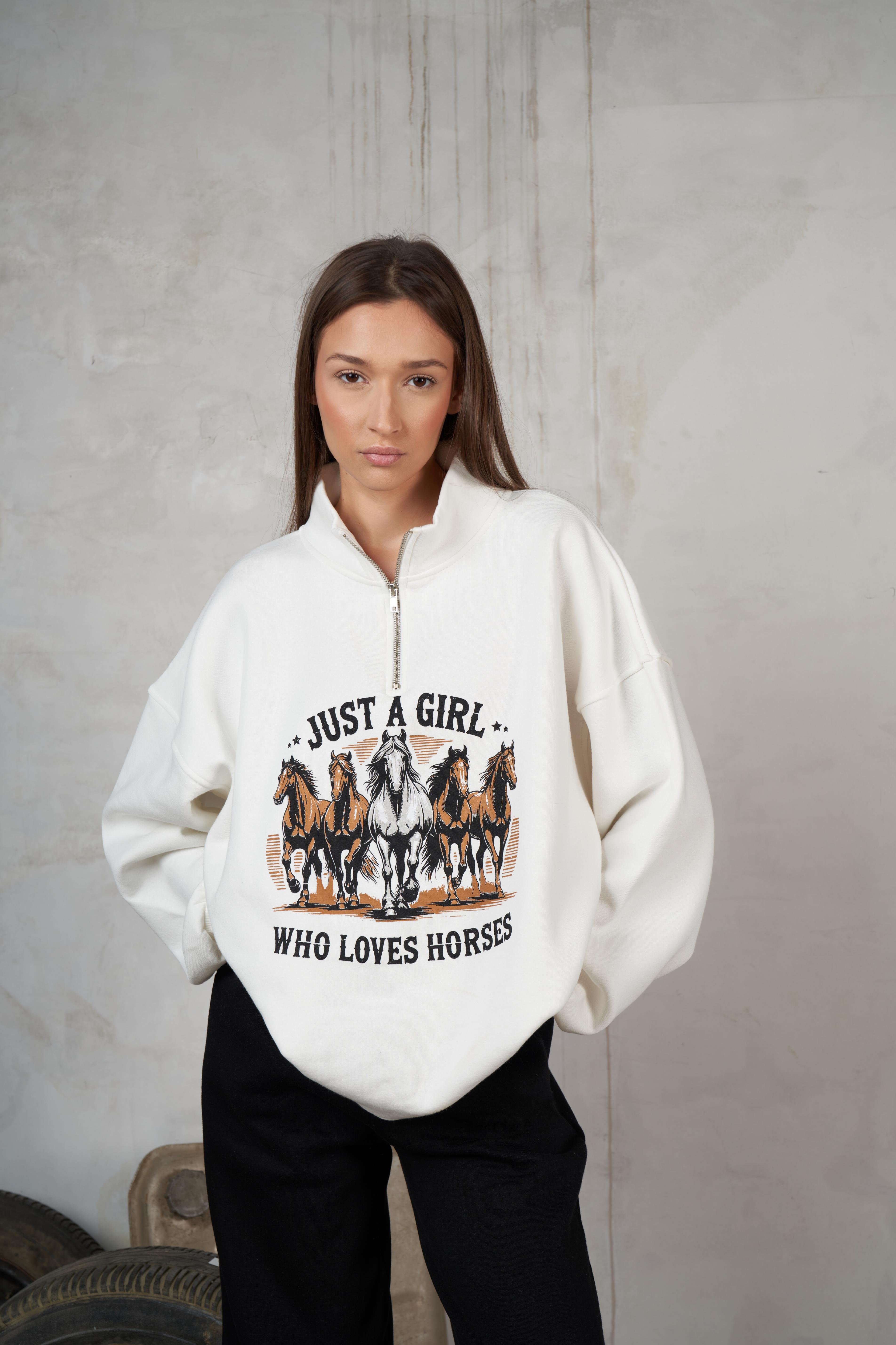 Dik Yaka Şardonlu Sweatshirt Ekru