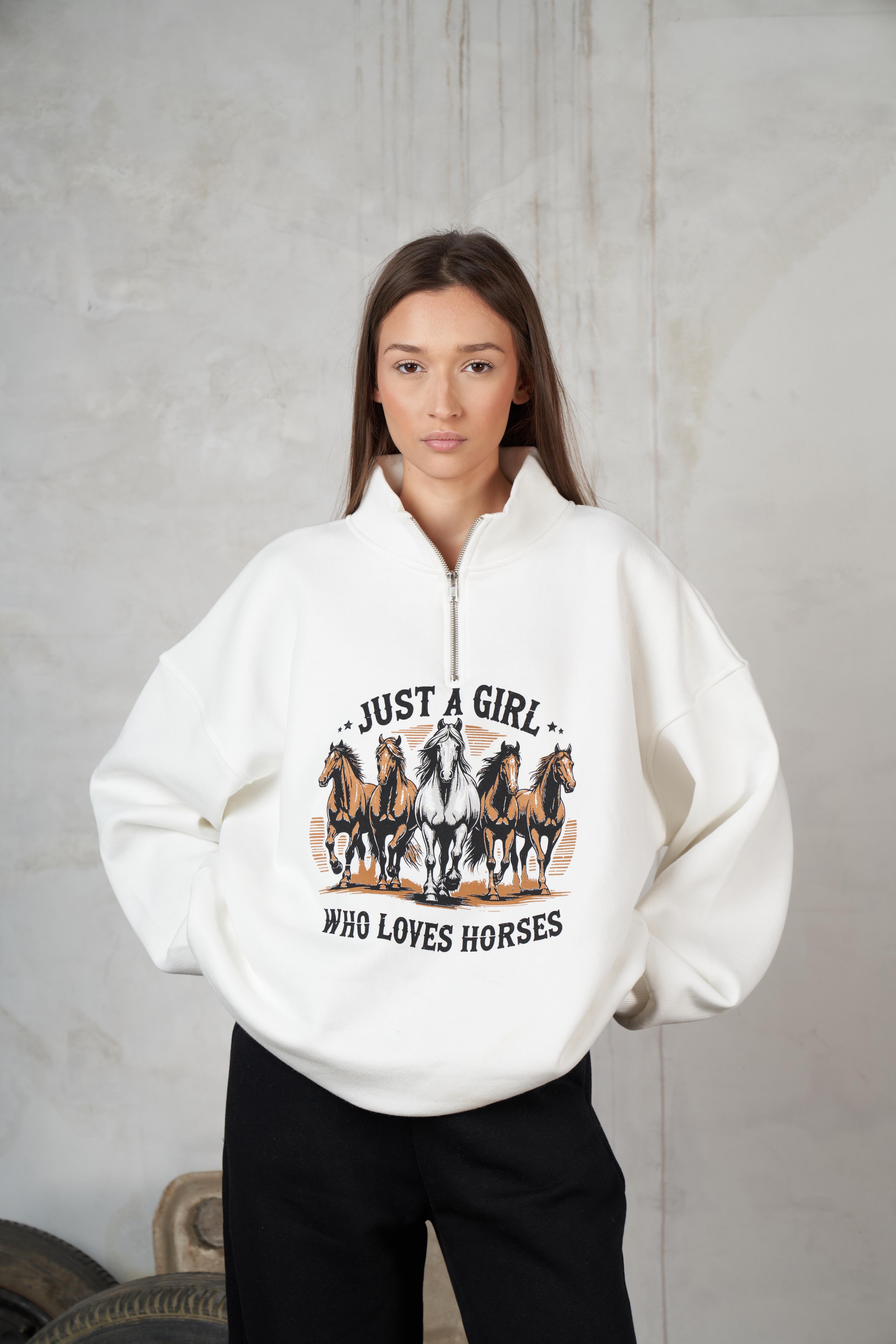 Dik Yaka Şardonlu Sweatshirt Ekru