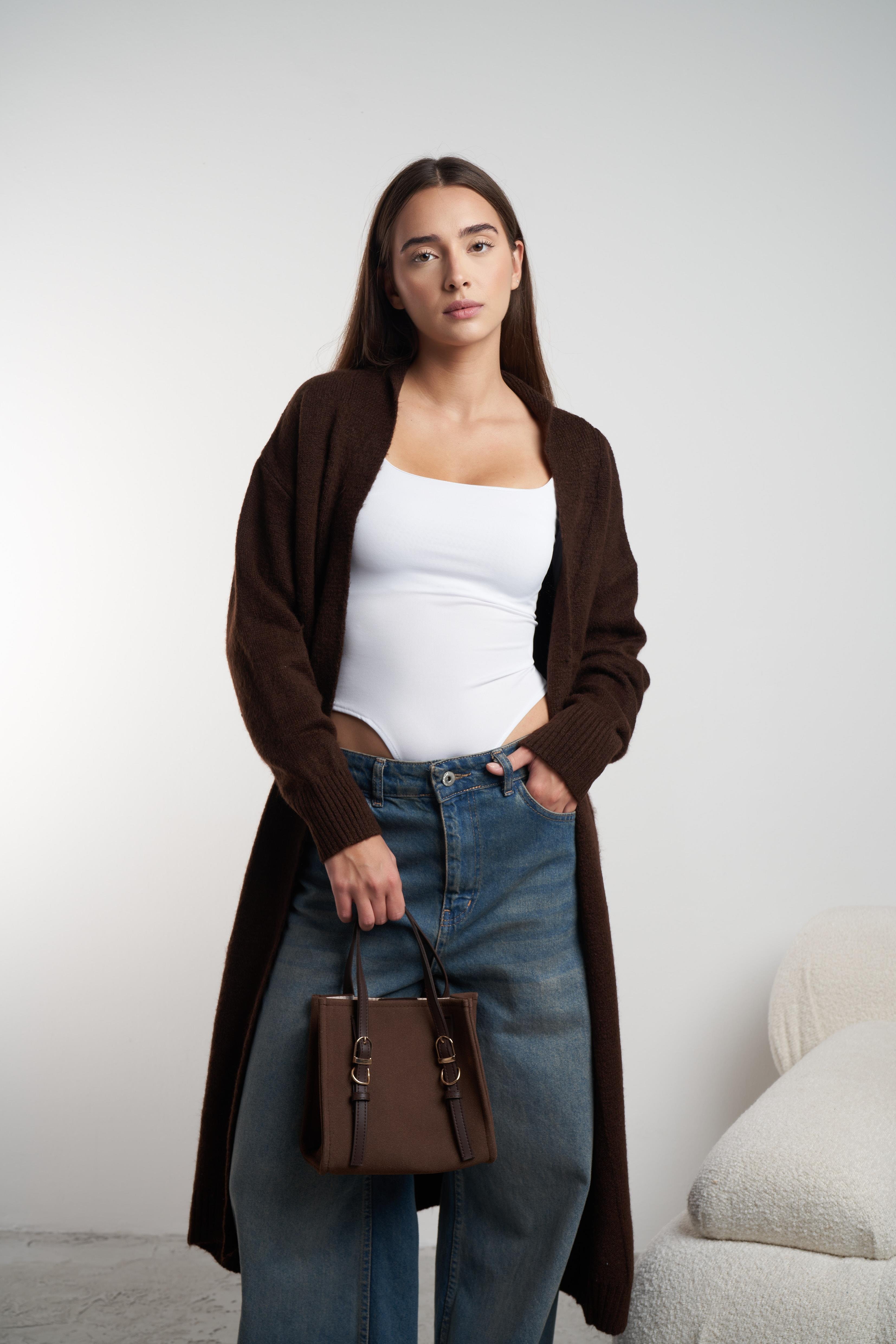 Dik Yaka Uzun Hırka Acı Kahve