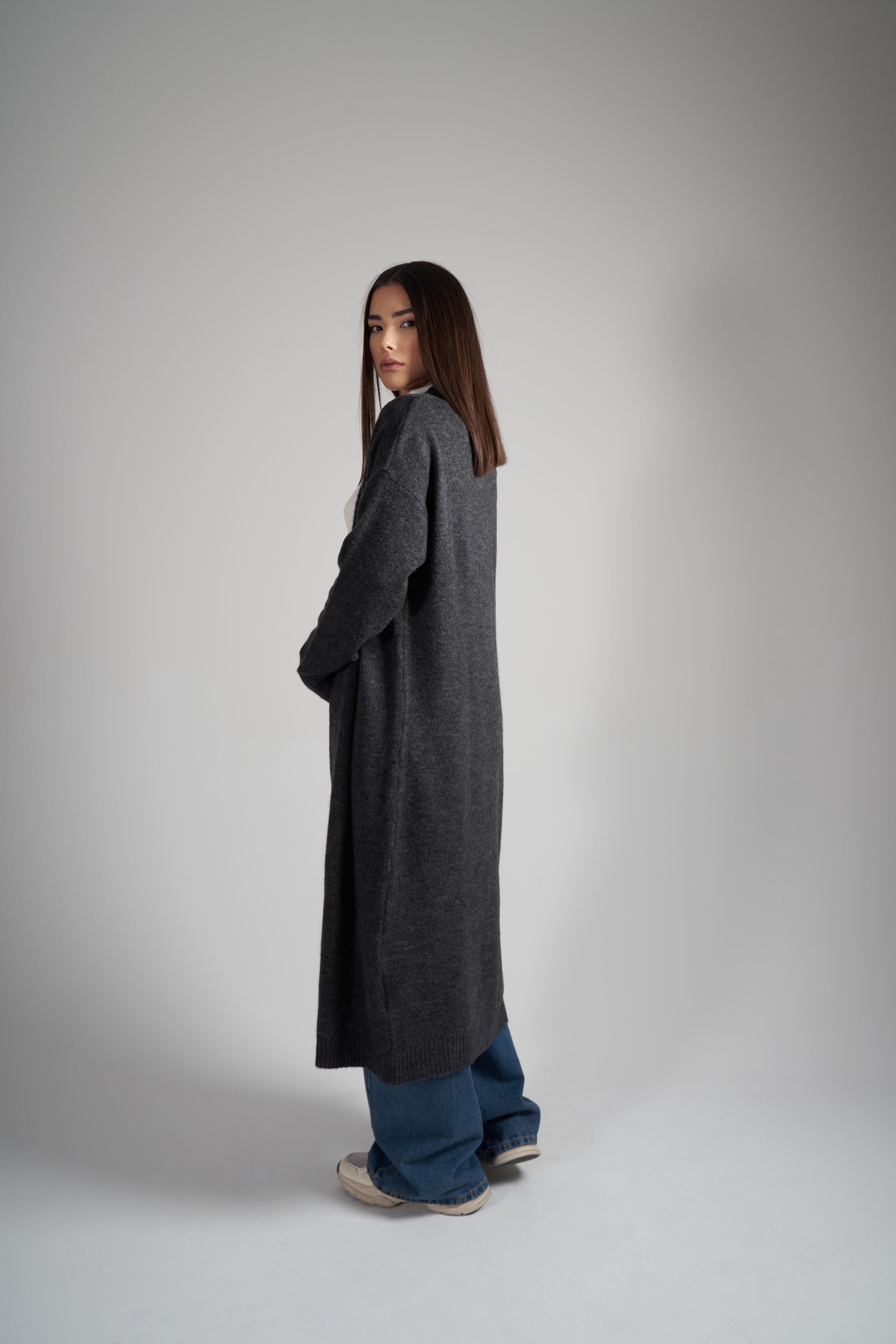 Dik Yaka Uzun Hırka Antrasit