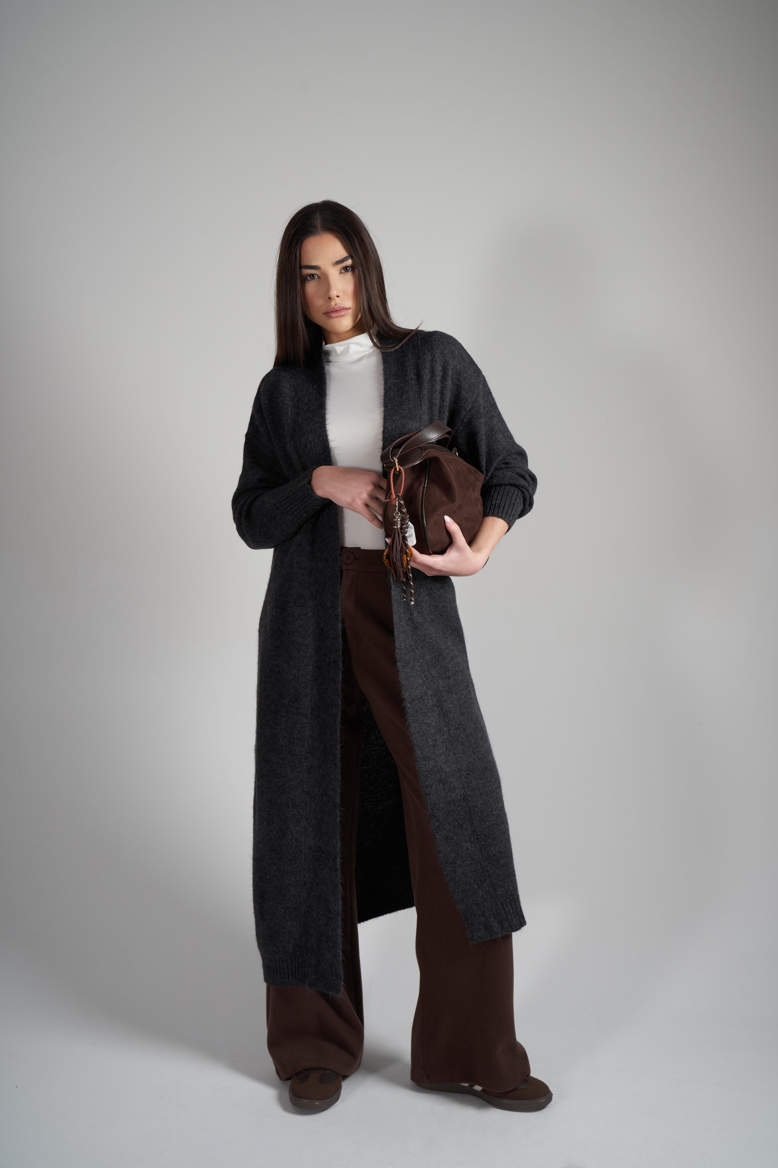 Dik Yaka Uzun Hırka Antrasit