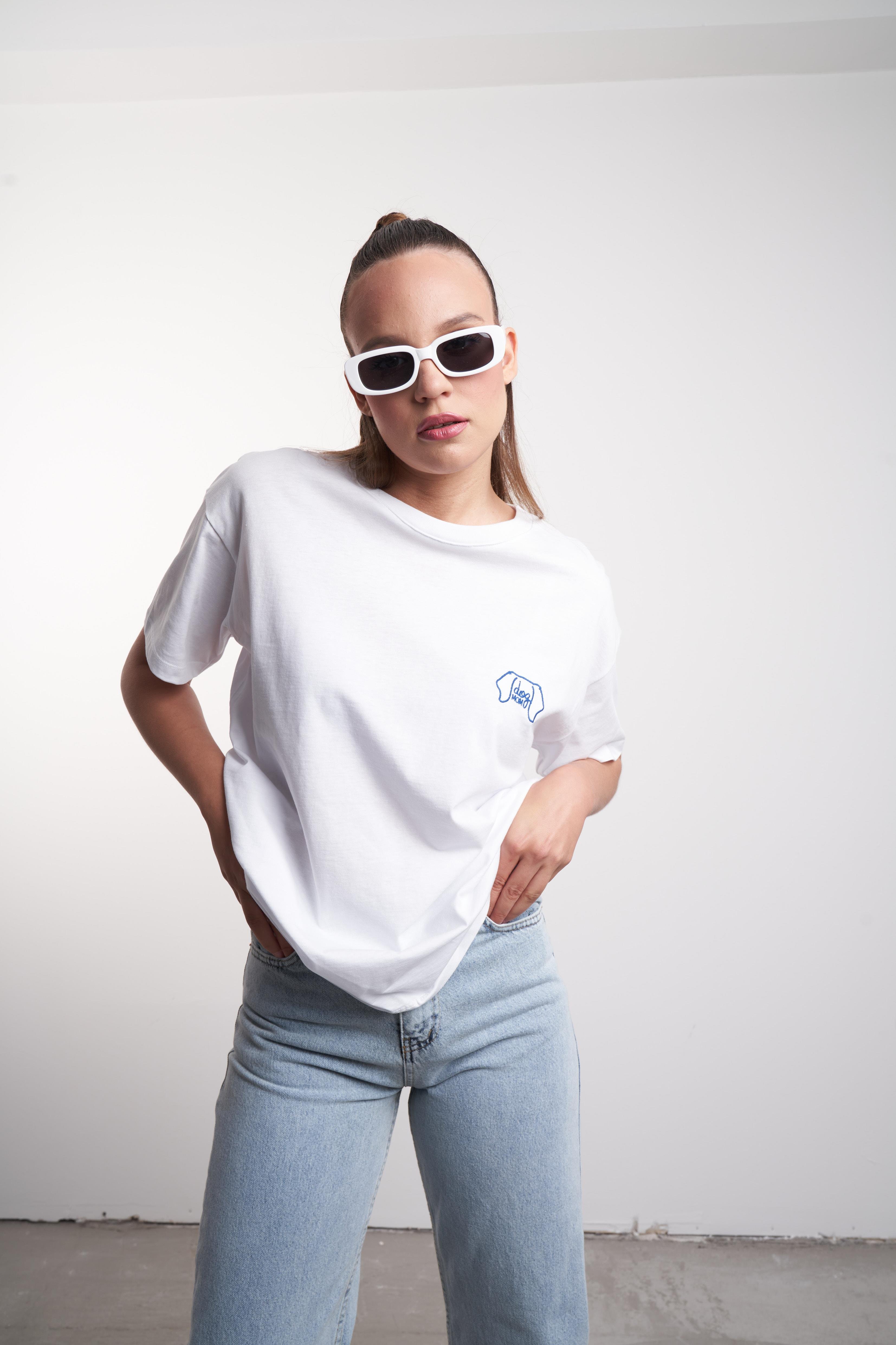 Dog Nakış Baskılı T-shirt Beyaz