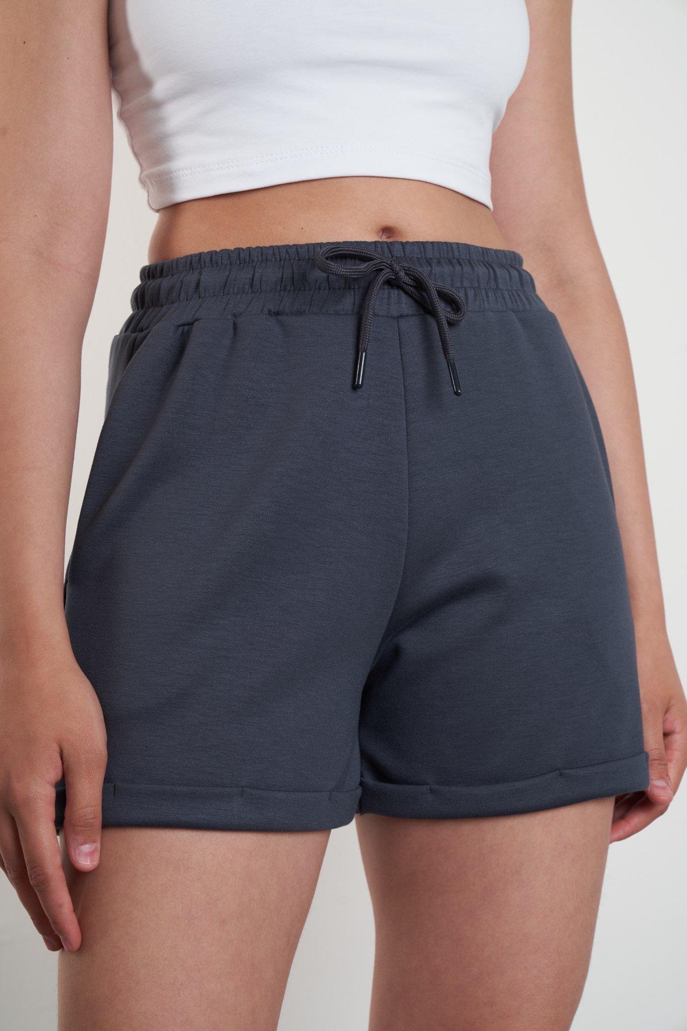 Duble Paça Detaylı Şort Antrasit