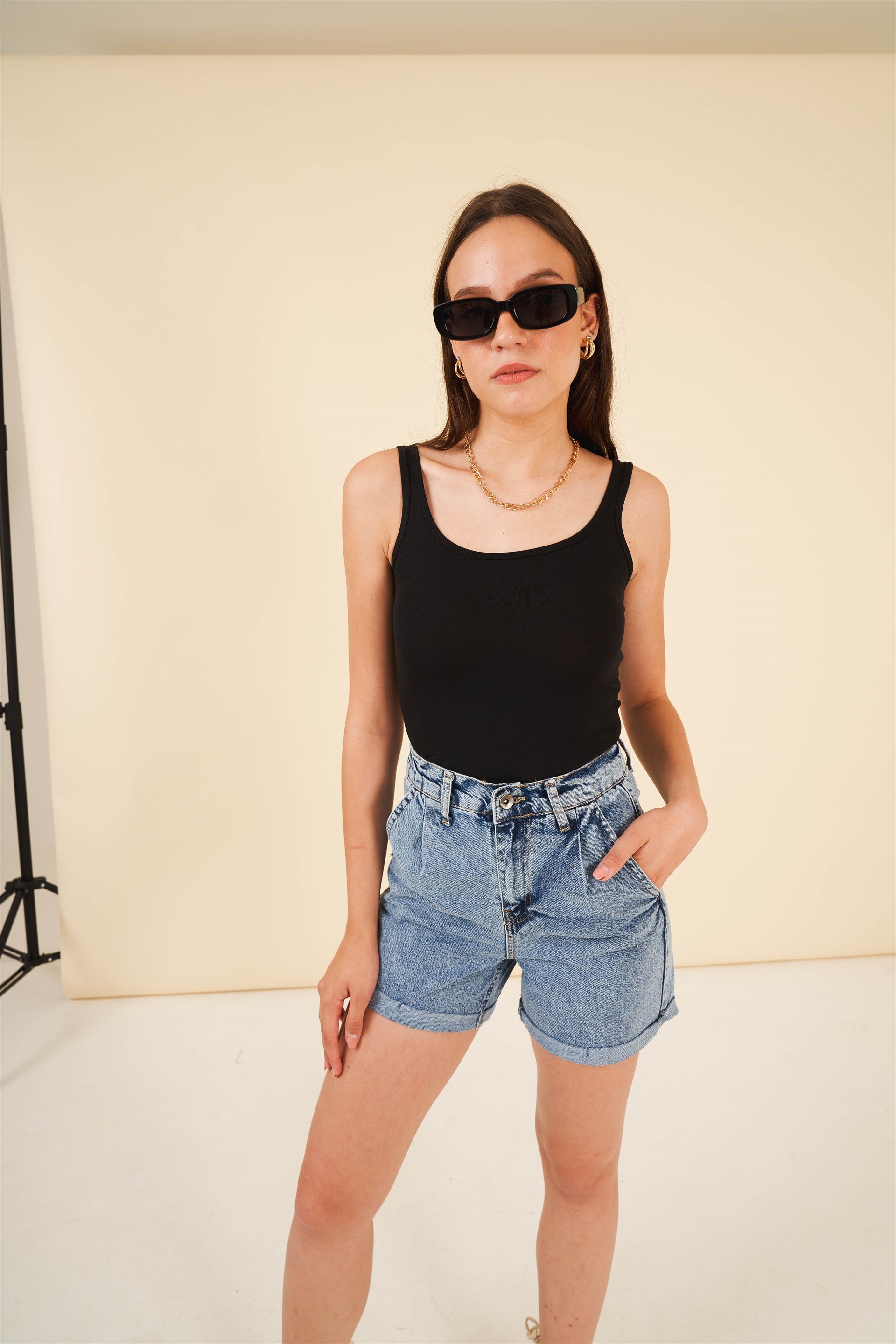 Duble Paça Mini Jean Şort