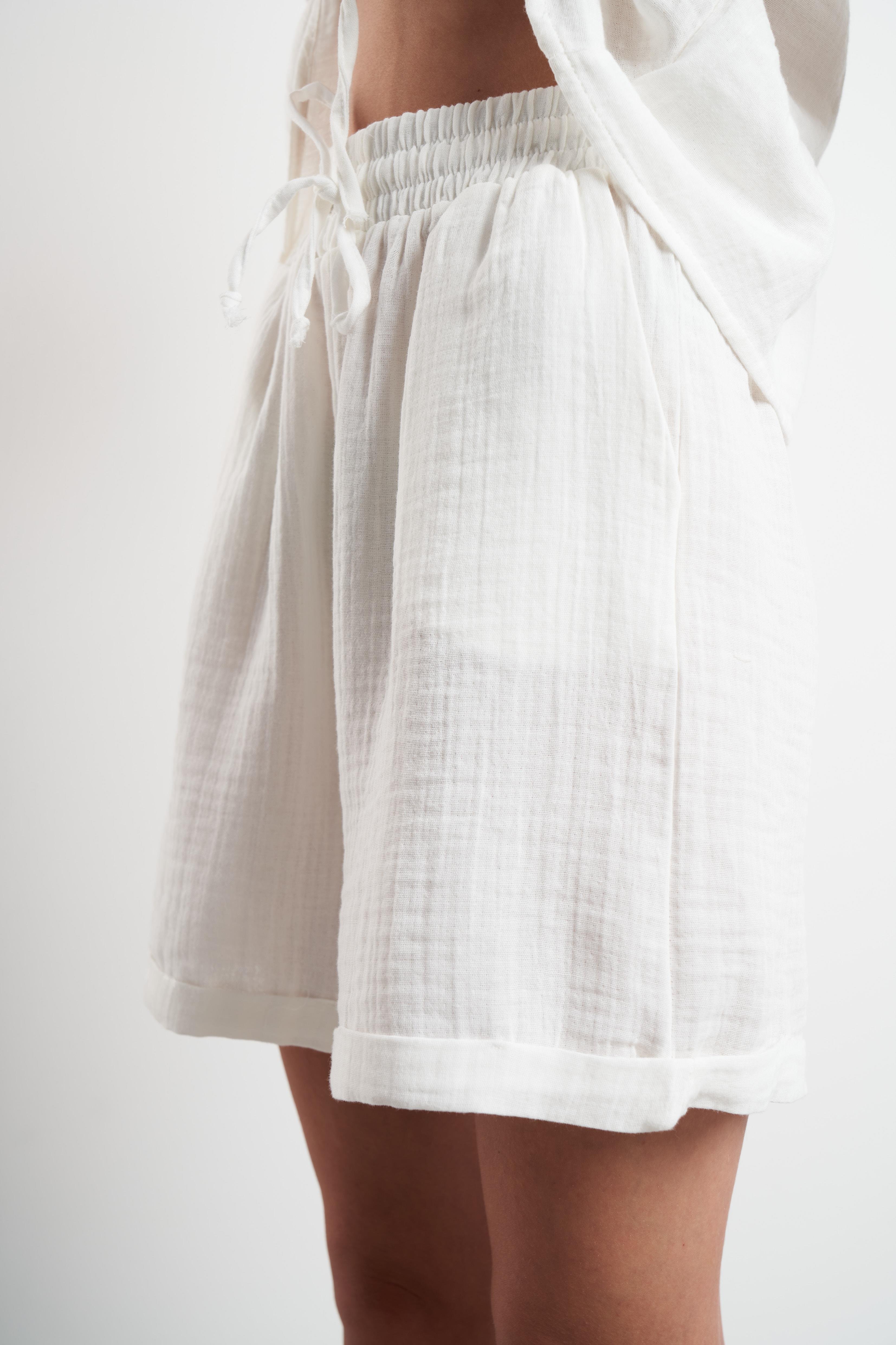 Duble Paça Müslin Şort Ekru