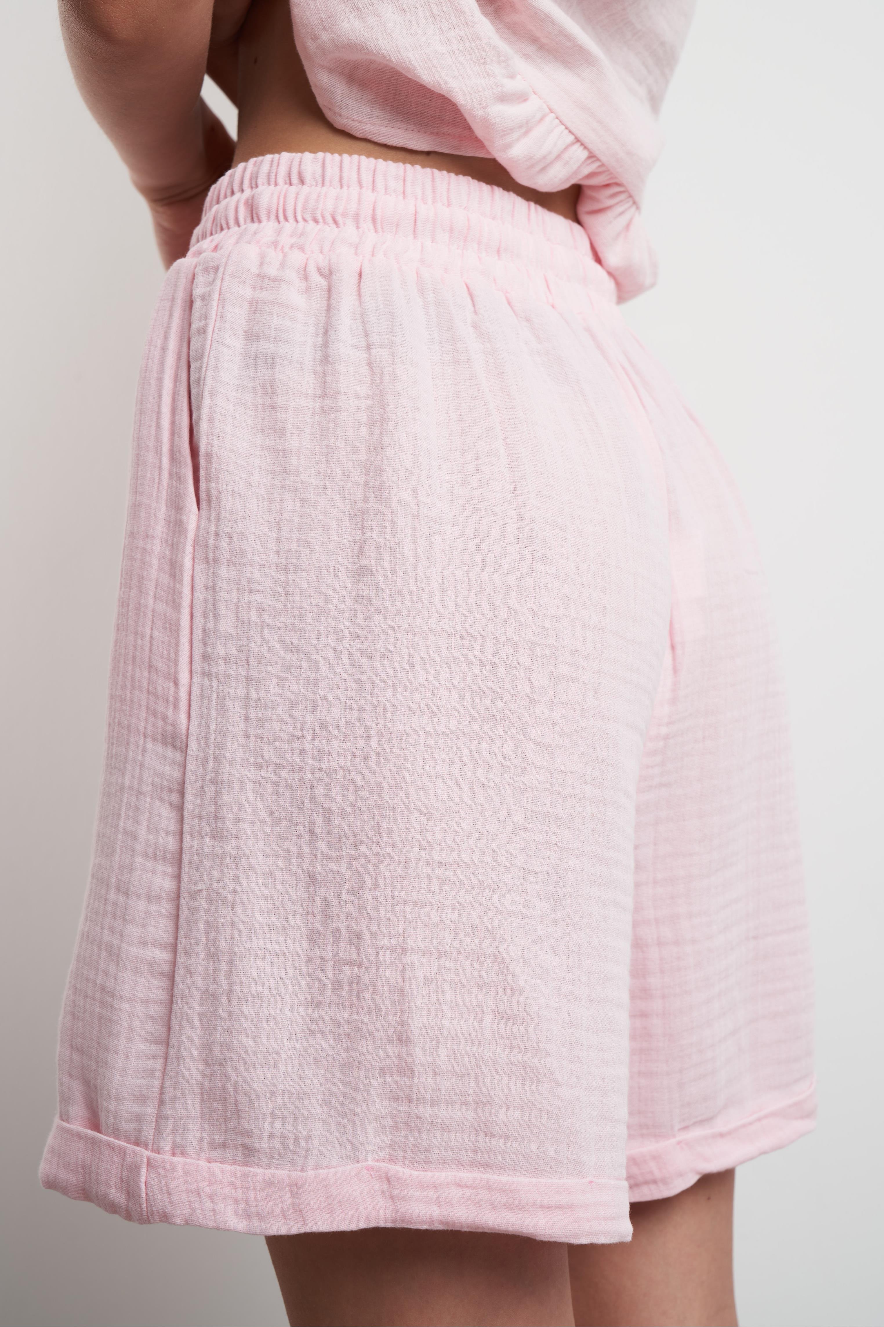 Duble Paça Müslin Şort Pembe