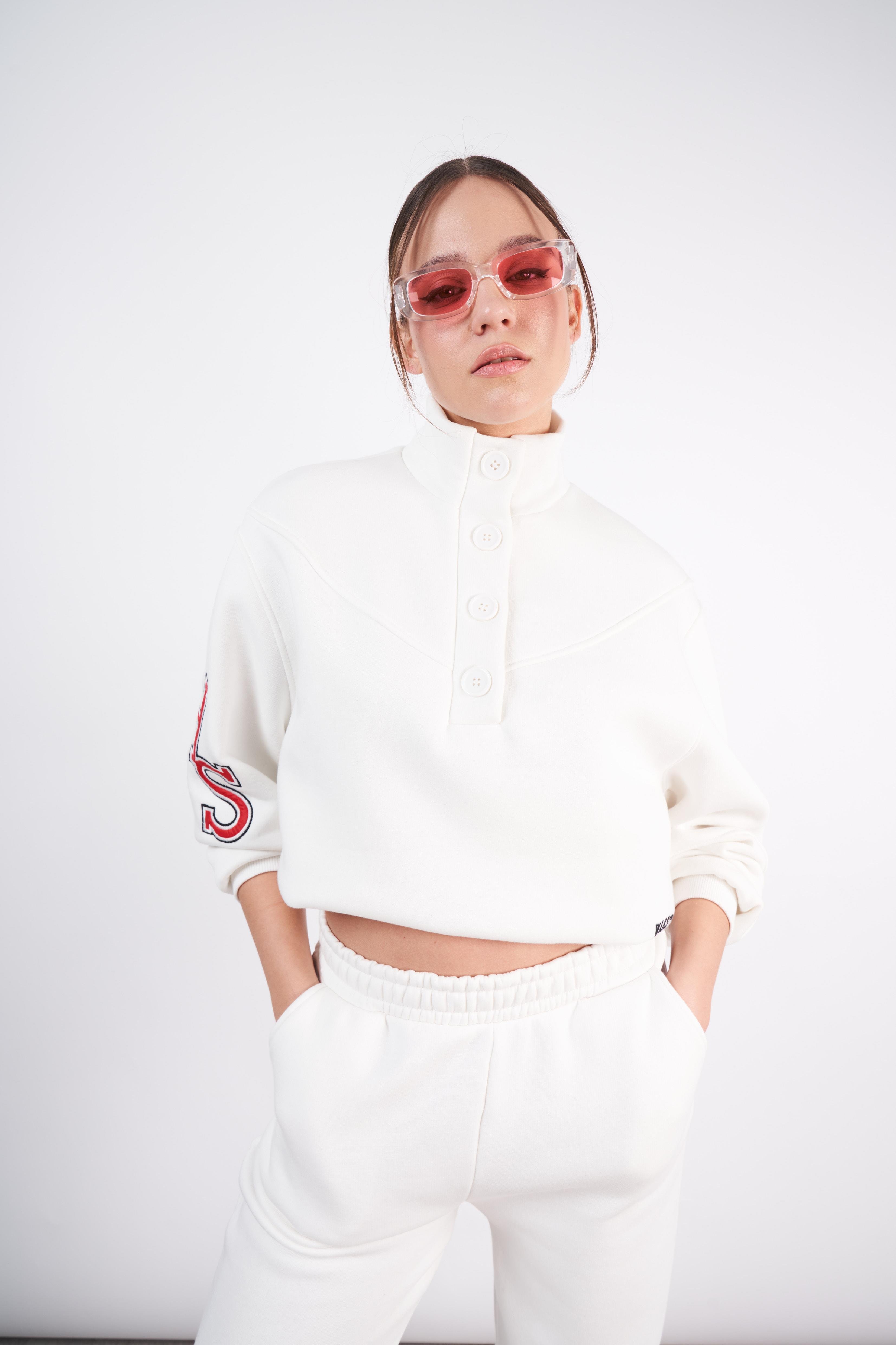 Düğme Detaylı Sweatshirt Ekru