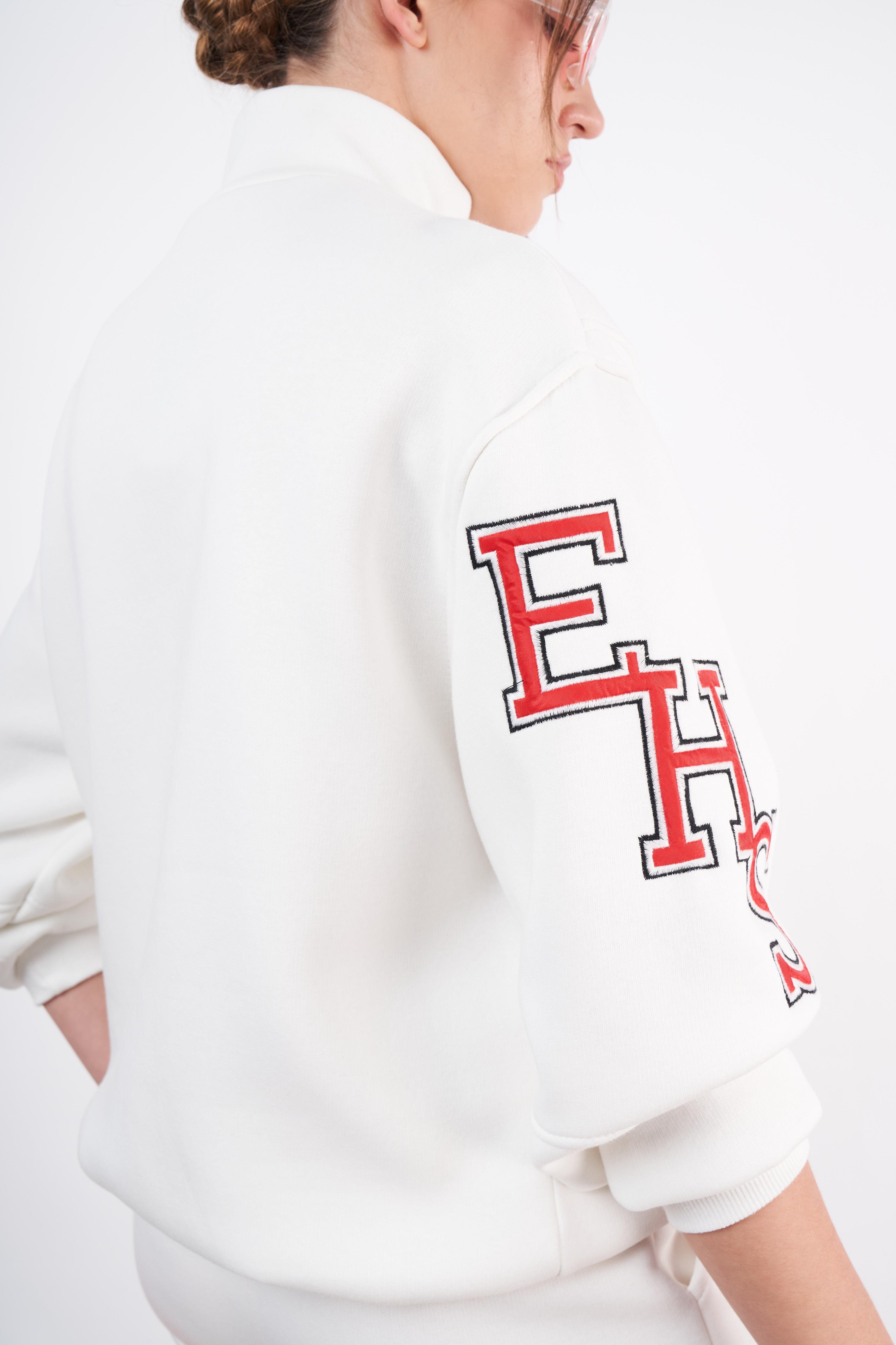Düğme Detaylı Sweatshirt Ekru