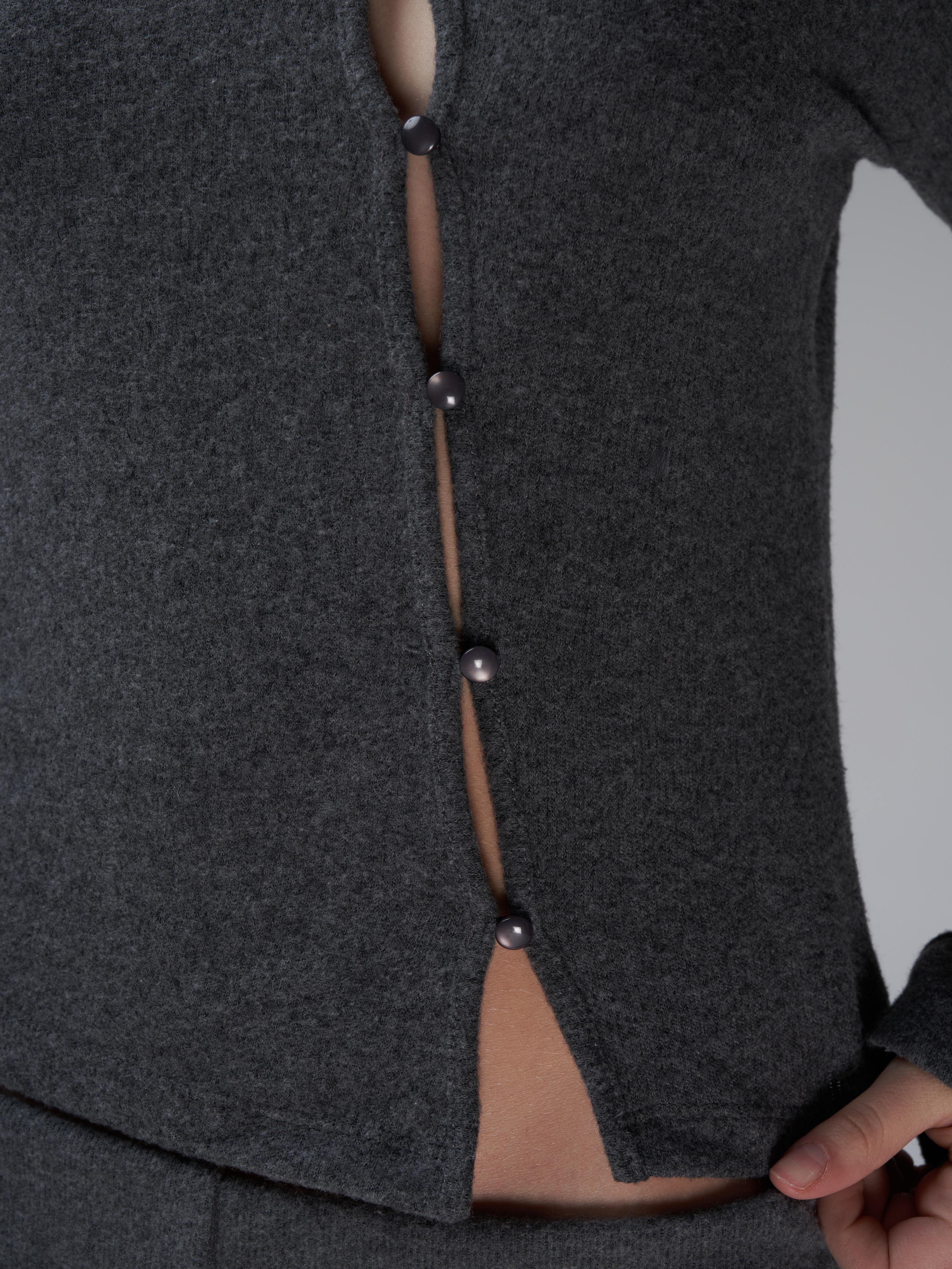 Düğme Detaylı Triko Uzun Kol Bluz Antrasit Melanj