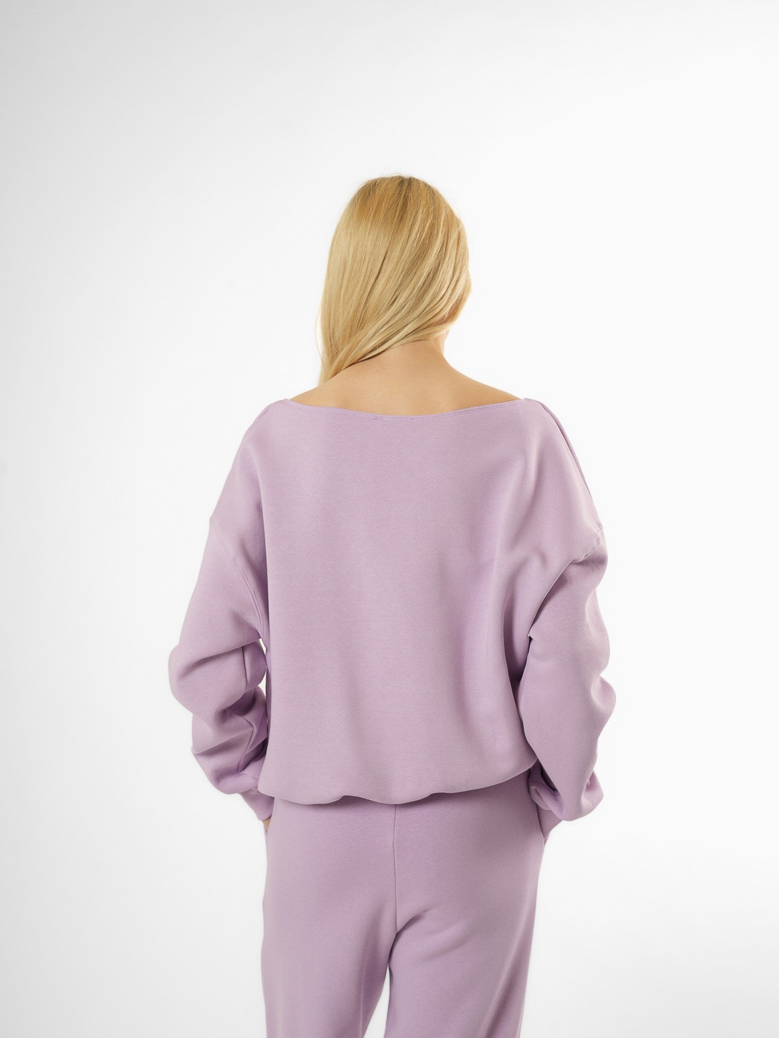 Düşük Omuz Şardonlu Sweatshirt Açık Lila
