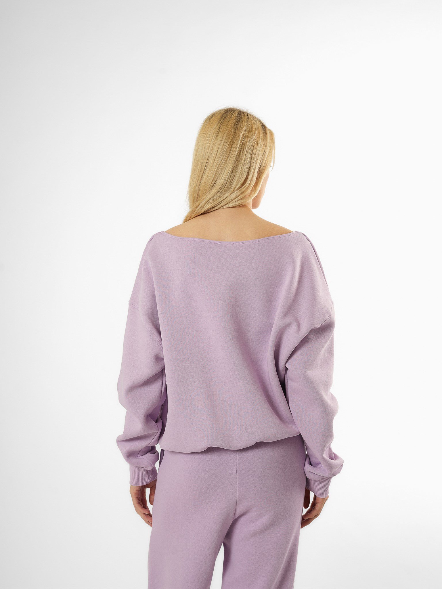 Düşük Omuz Şardonlu Sweatshirt Açık Lila