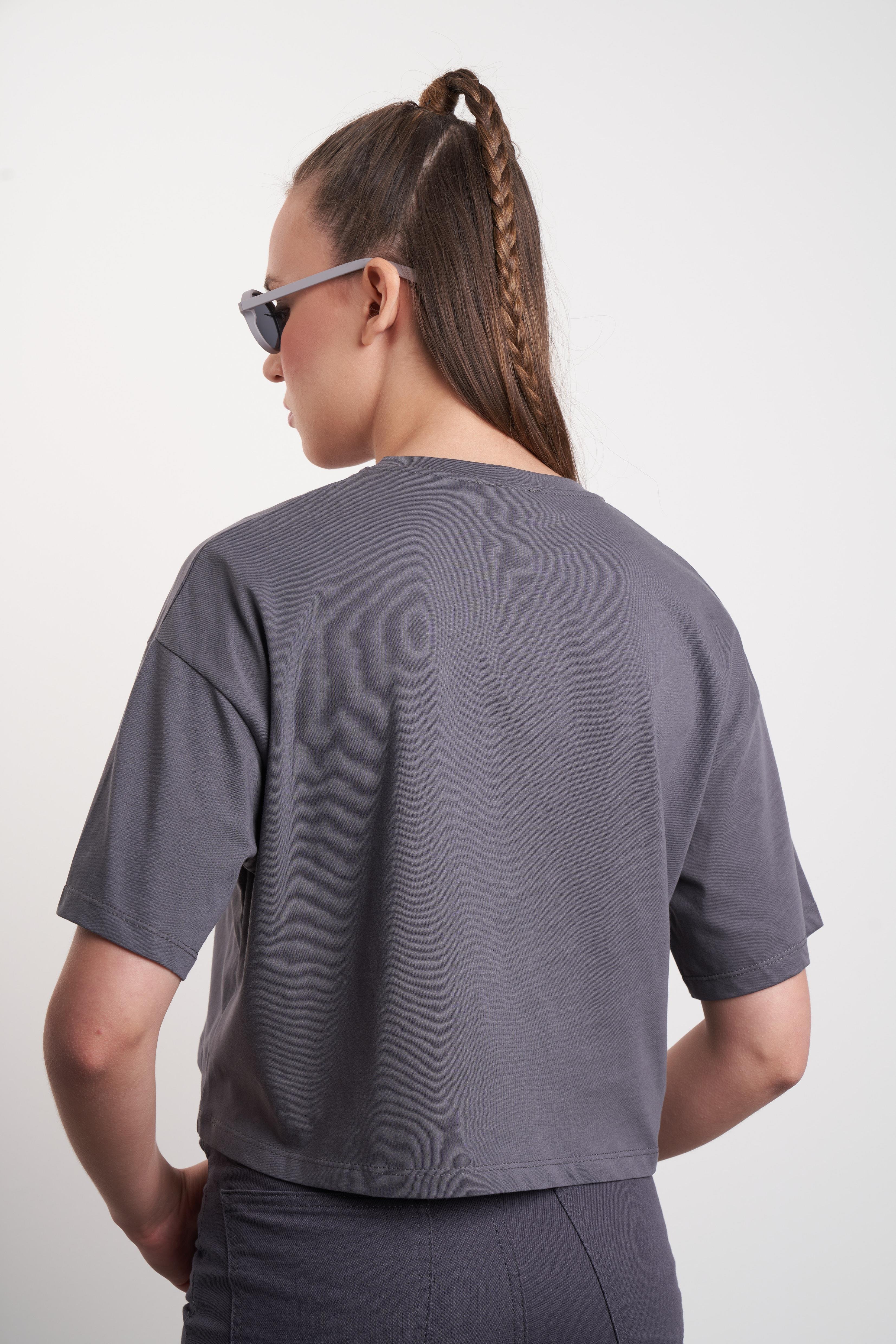 Düz Basic Kısa T-shirt Antrasit