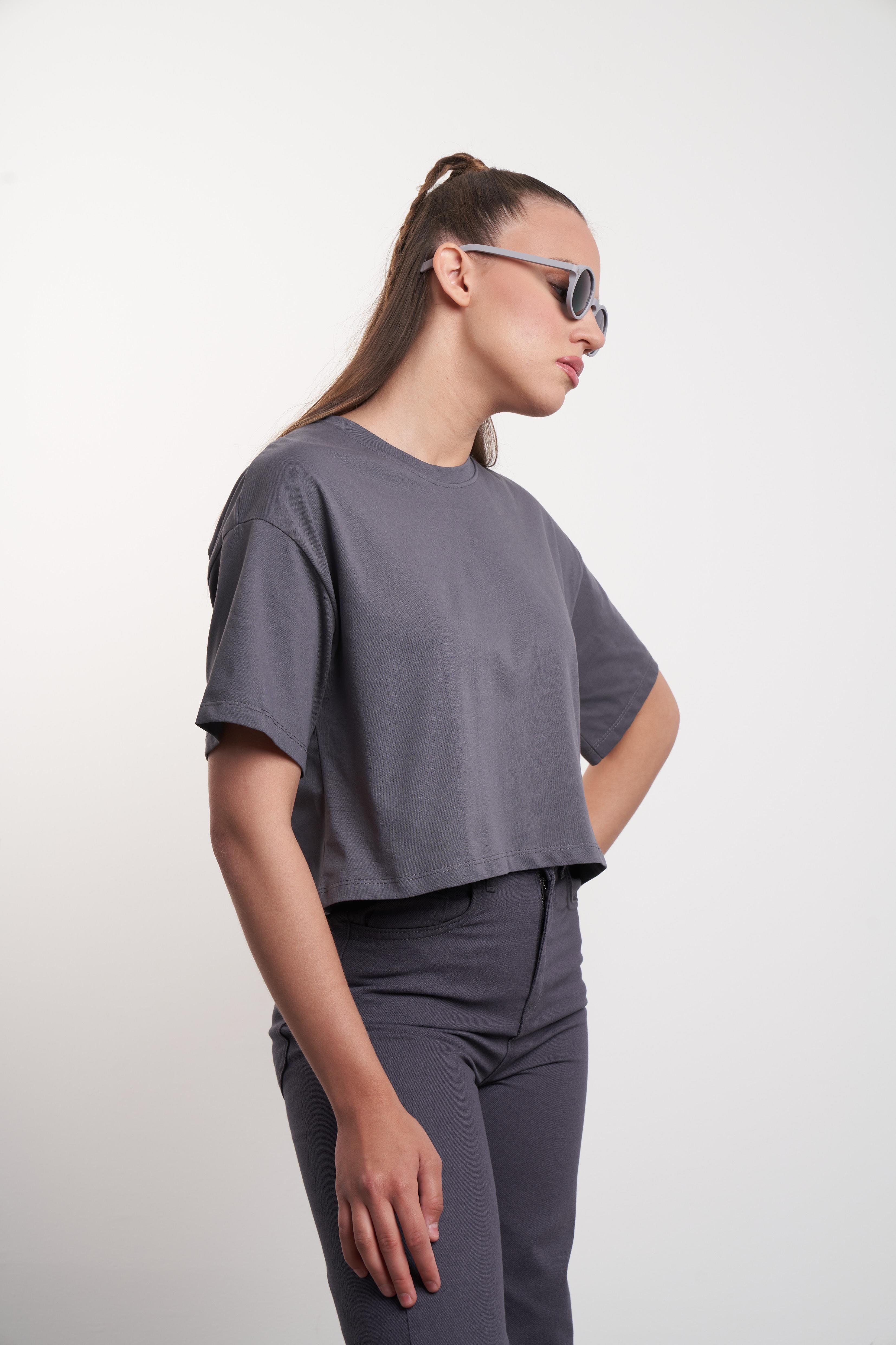 Düz Basic Kısa T-shirt Antrasit
