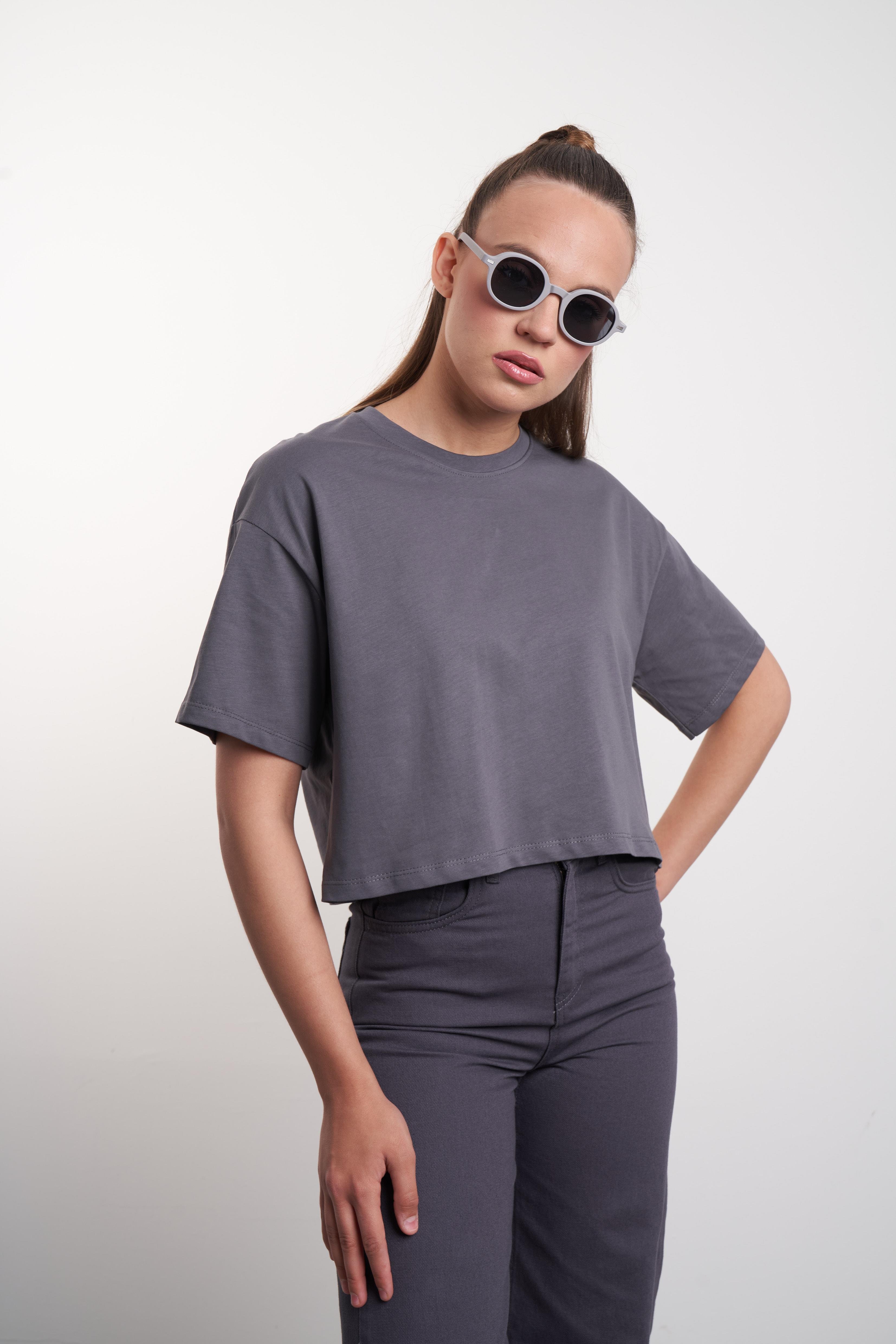 Düz Basic Kısa T-shirt Antrasit