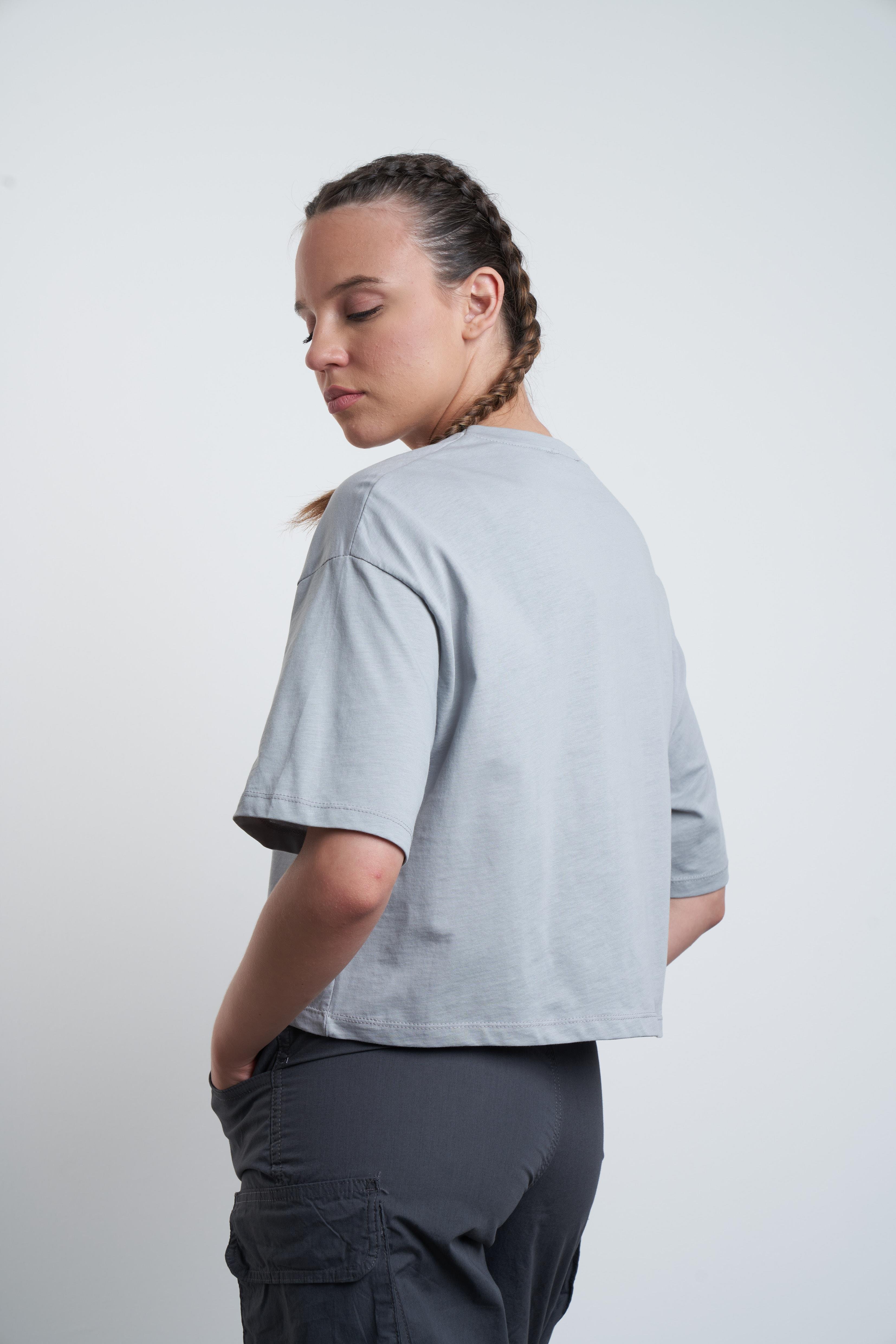 Düz Basic Kısa T-shirt Boyalı Gri