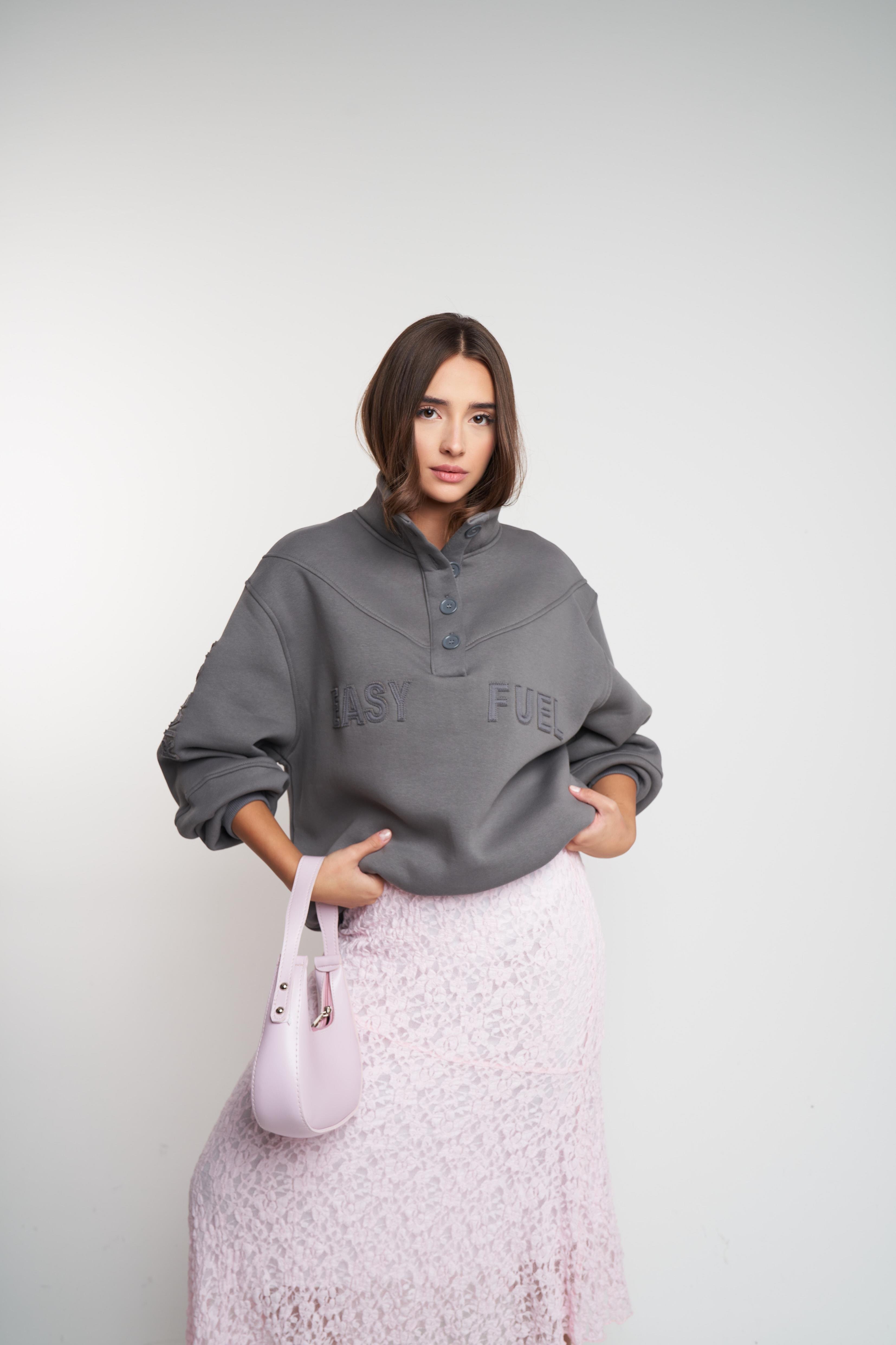 Easy Fuel Baskılı Şardonlu Sweatshirt Koyu Gri