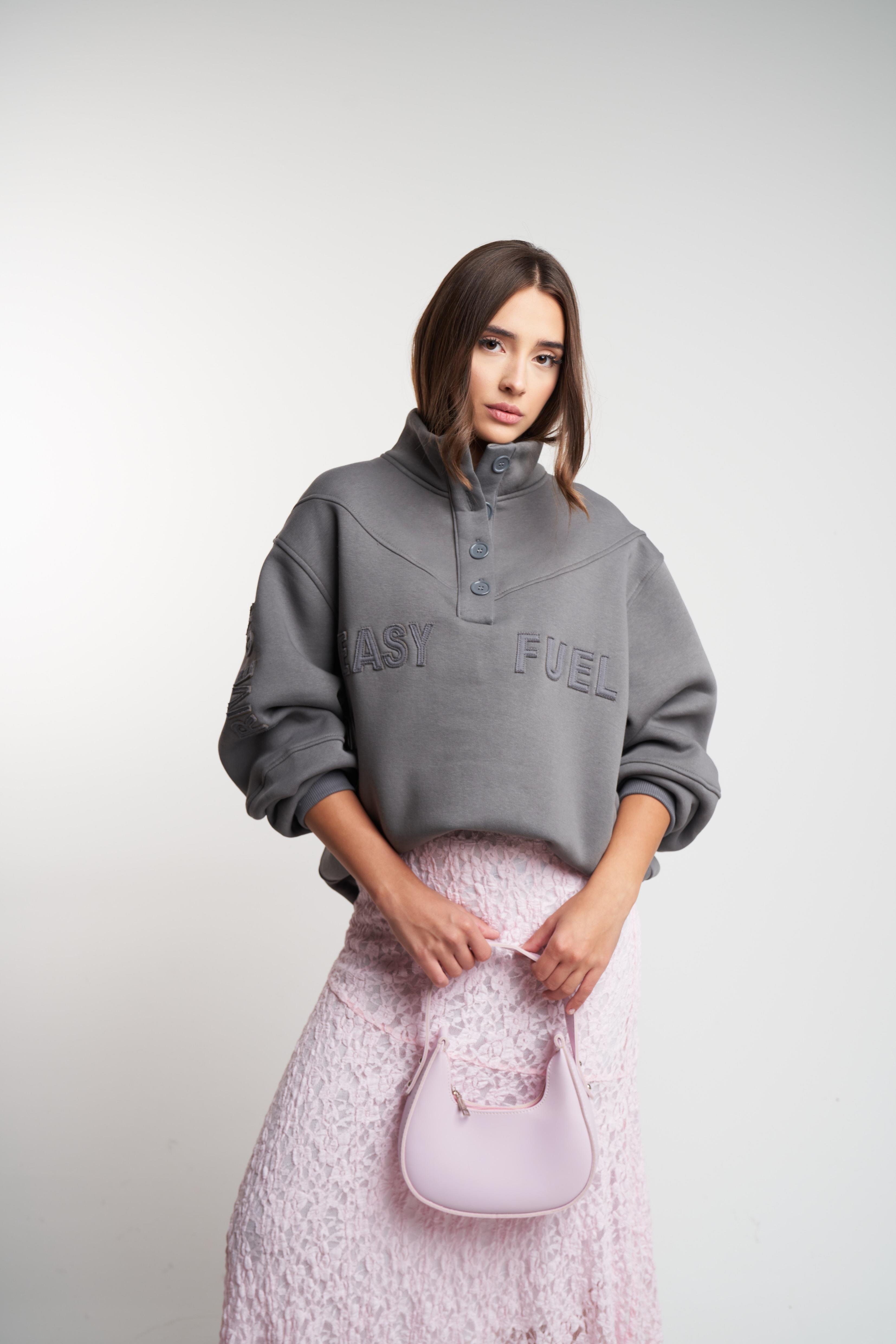 Easy Fuel Baskılı Şardonlu Sweatshirt Koyu Gri