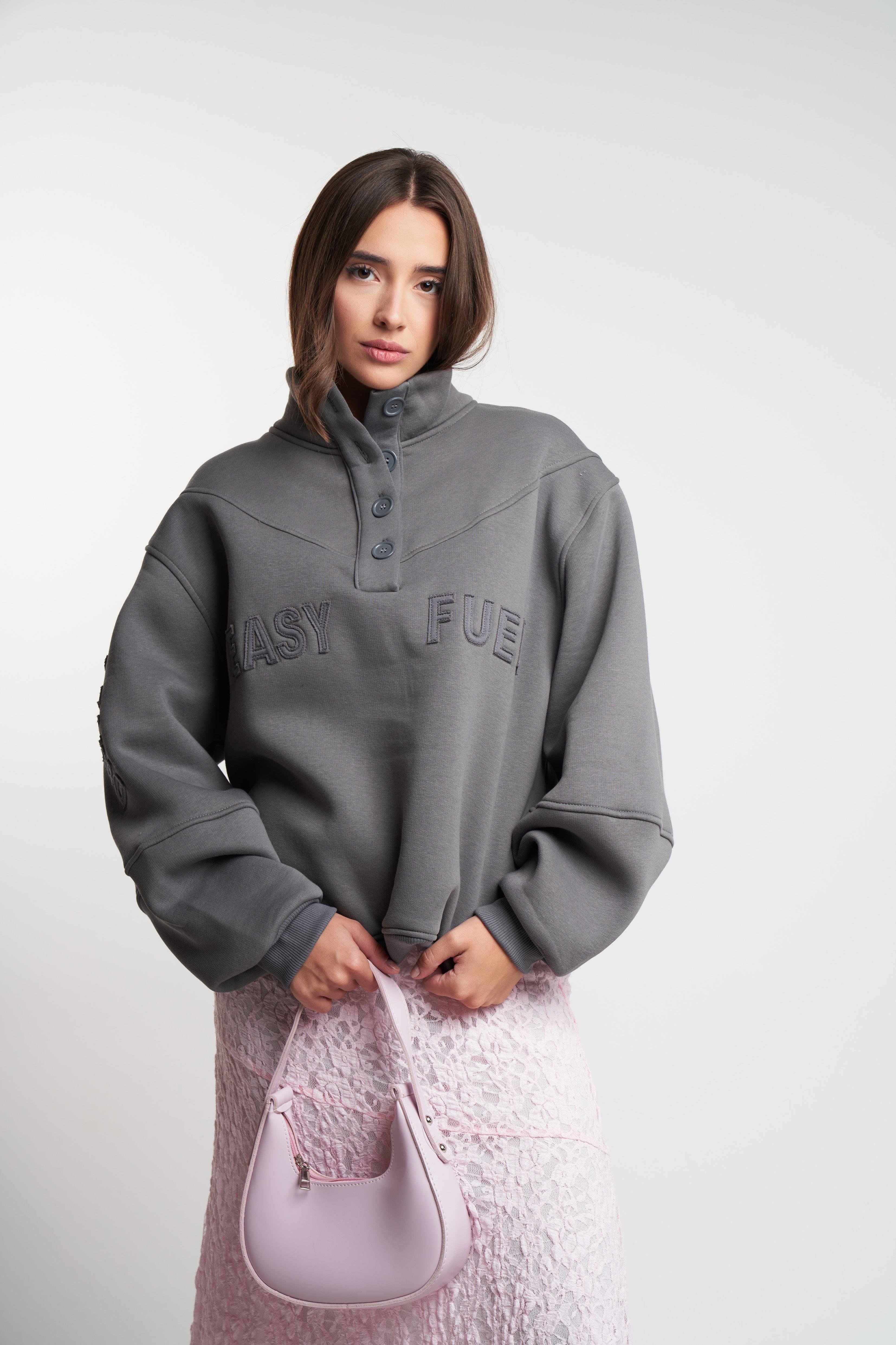 Easy Fuel Baskılı Şardonlu Sweatshirt Koyu Gri