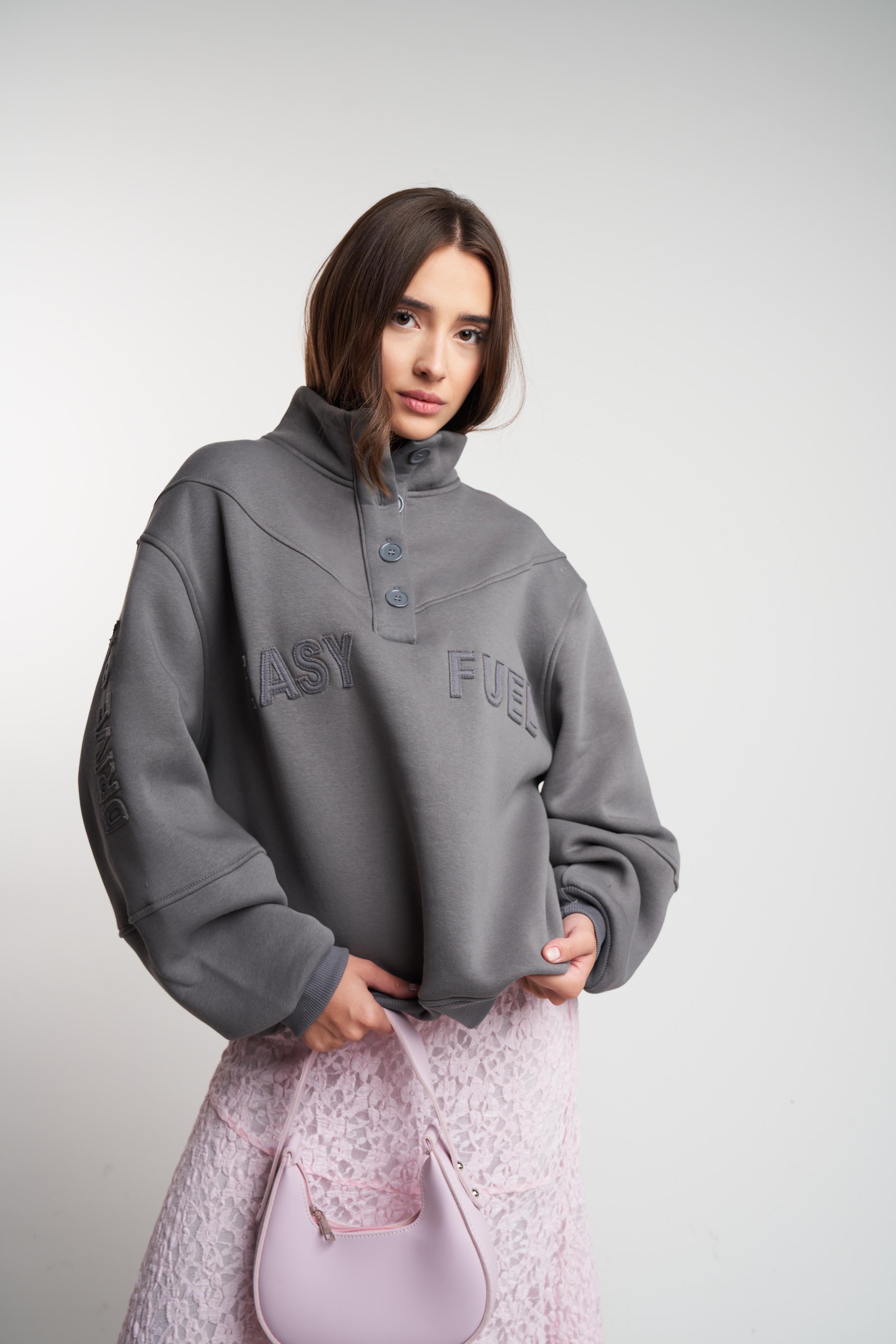 Easy Fuel Baskılı Şardonlu Sweatshirt Koyu Gri