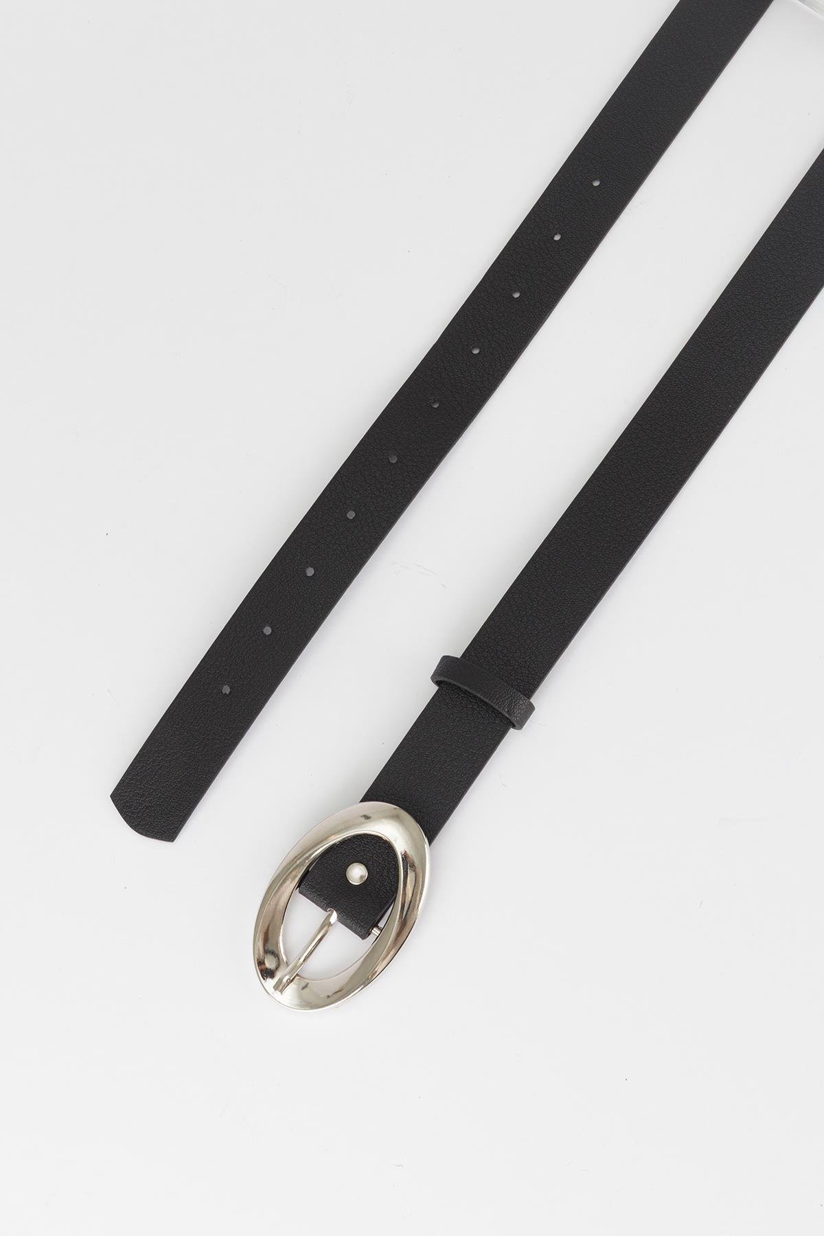 Elips Gümüş Tokalı Kemer Siyah