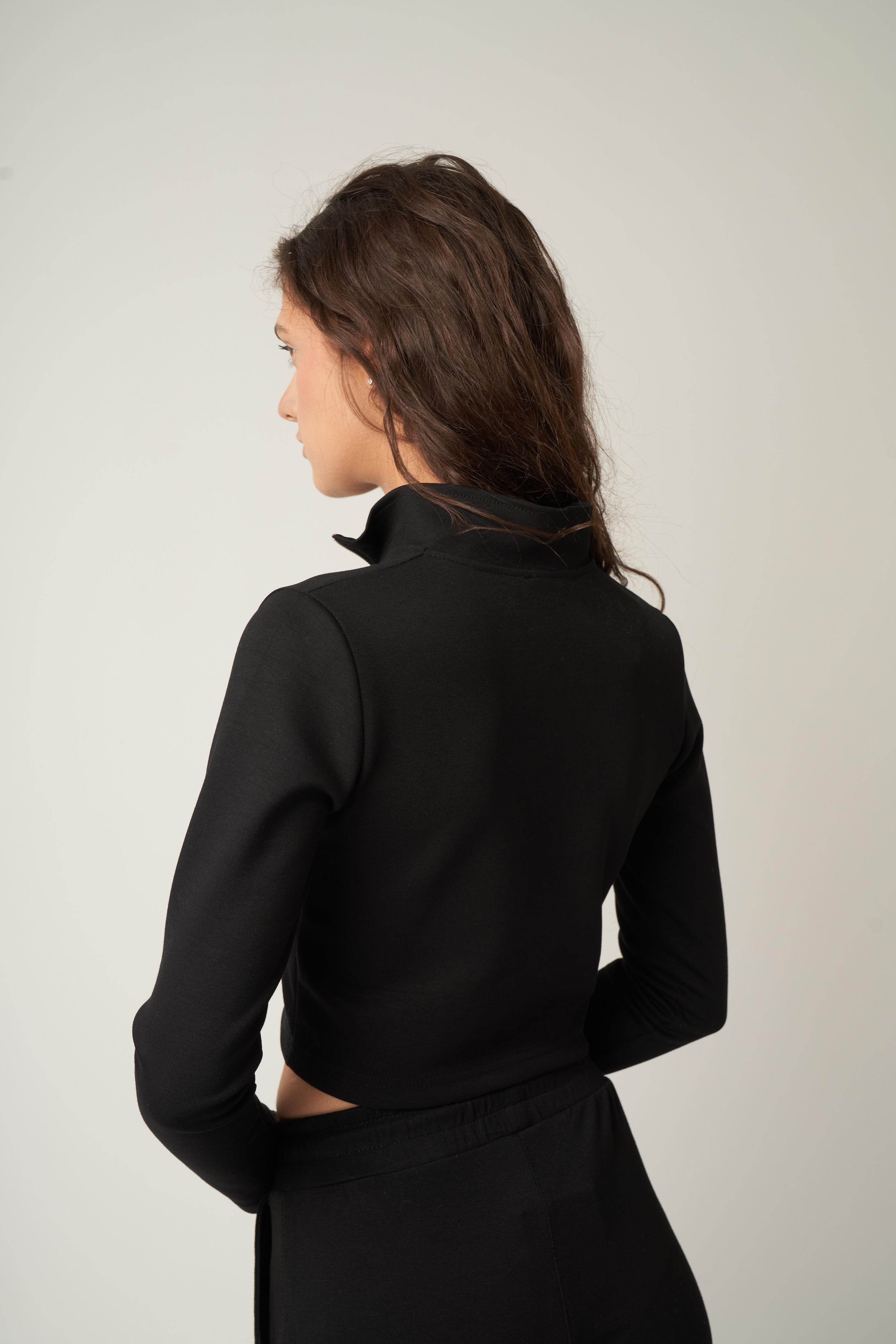 Fermuar Detaylı Kısa Sweatshirt Siyah