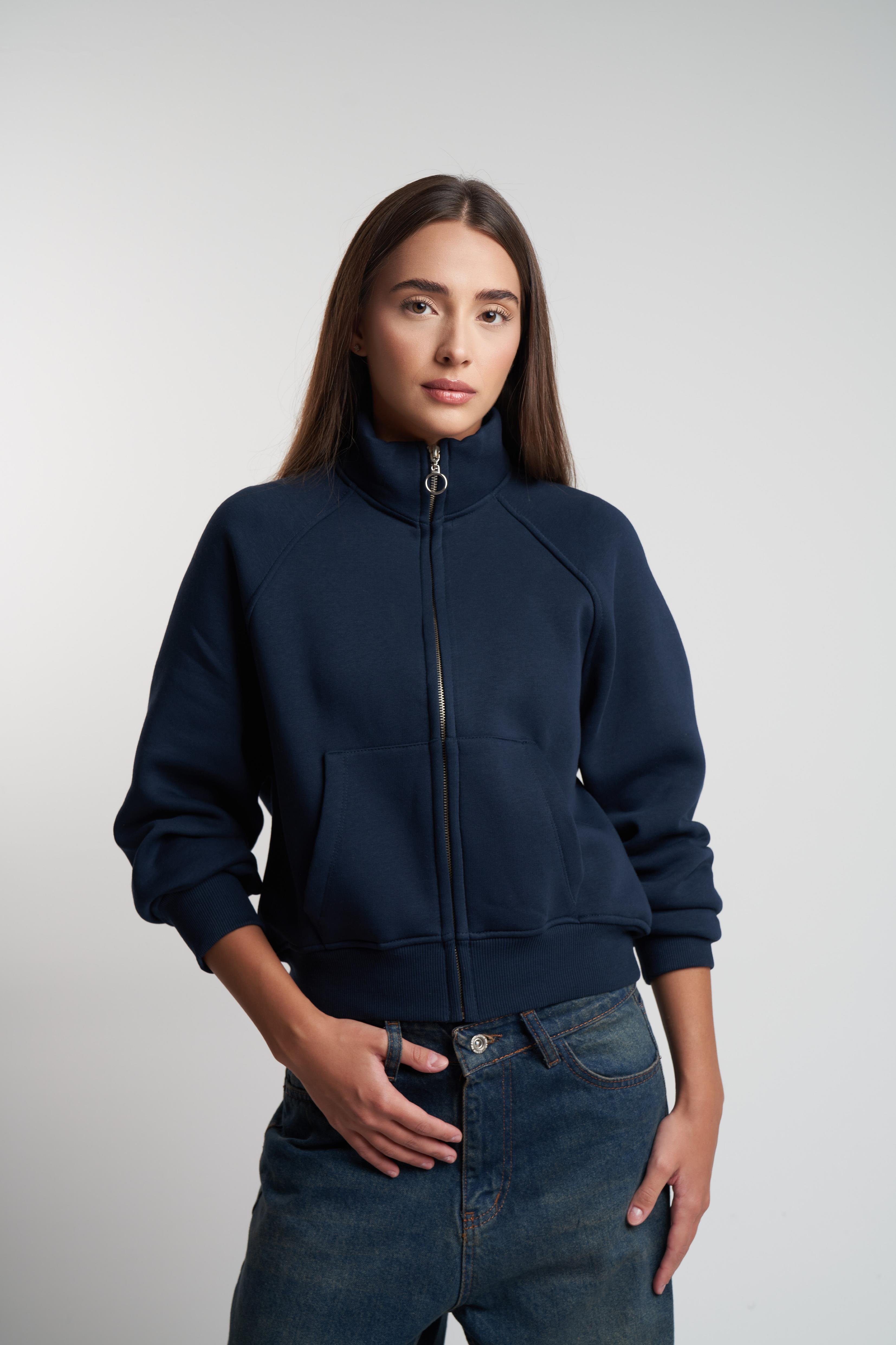 Fermuarlı Uzun Kol Kısa Sweatmont Lacivert