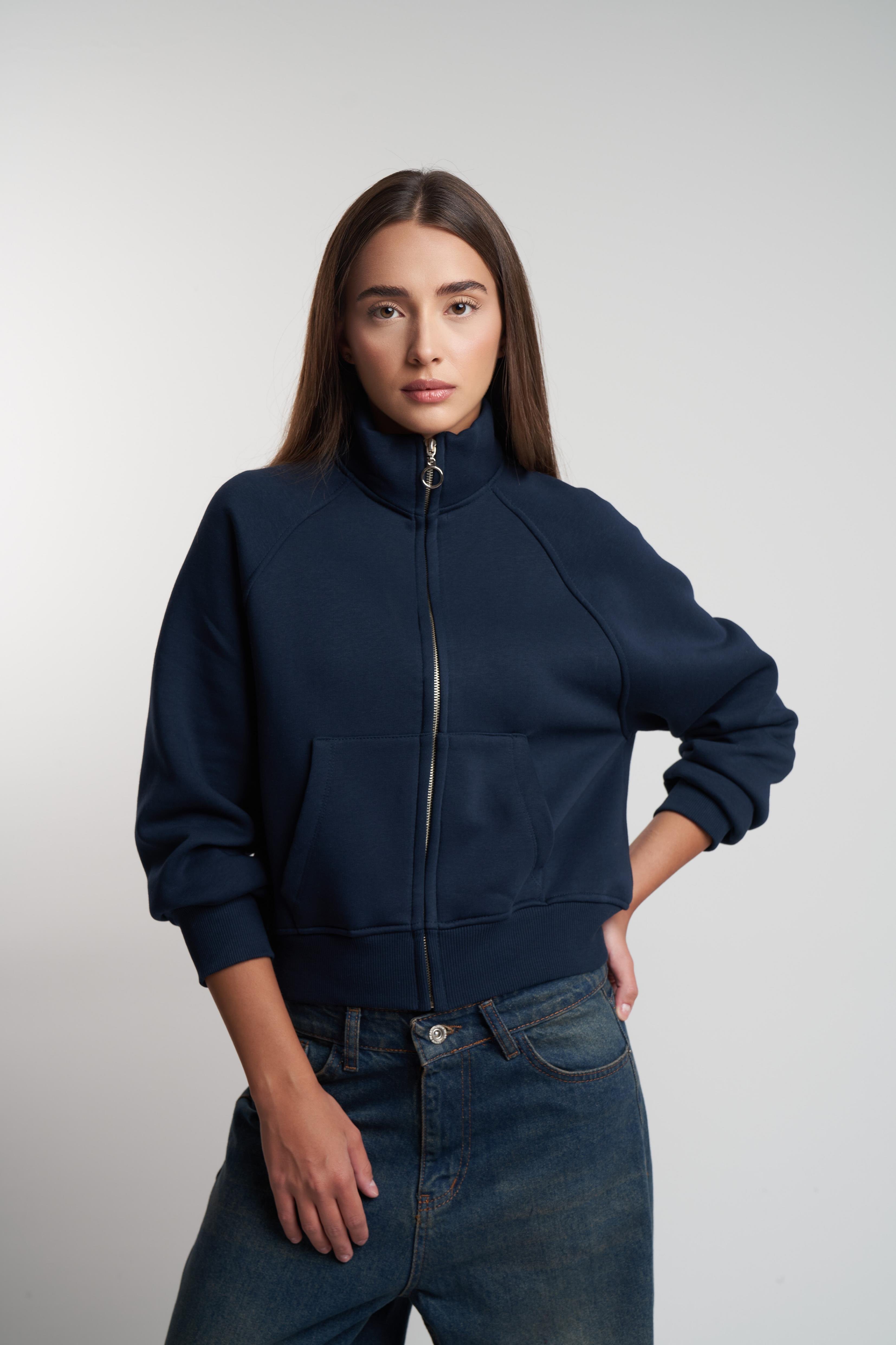 Fermuarlı Uzun Kol Kısa Sweatmont Lacivert