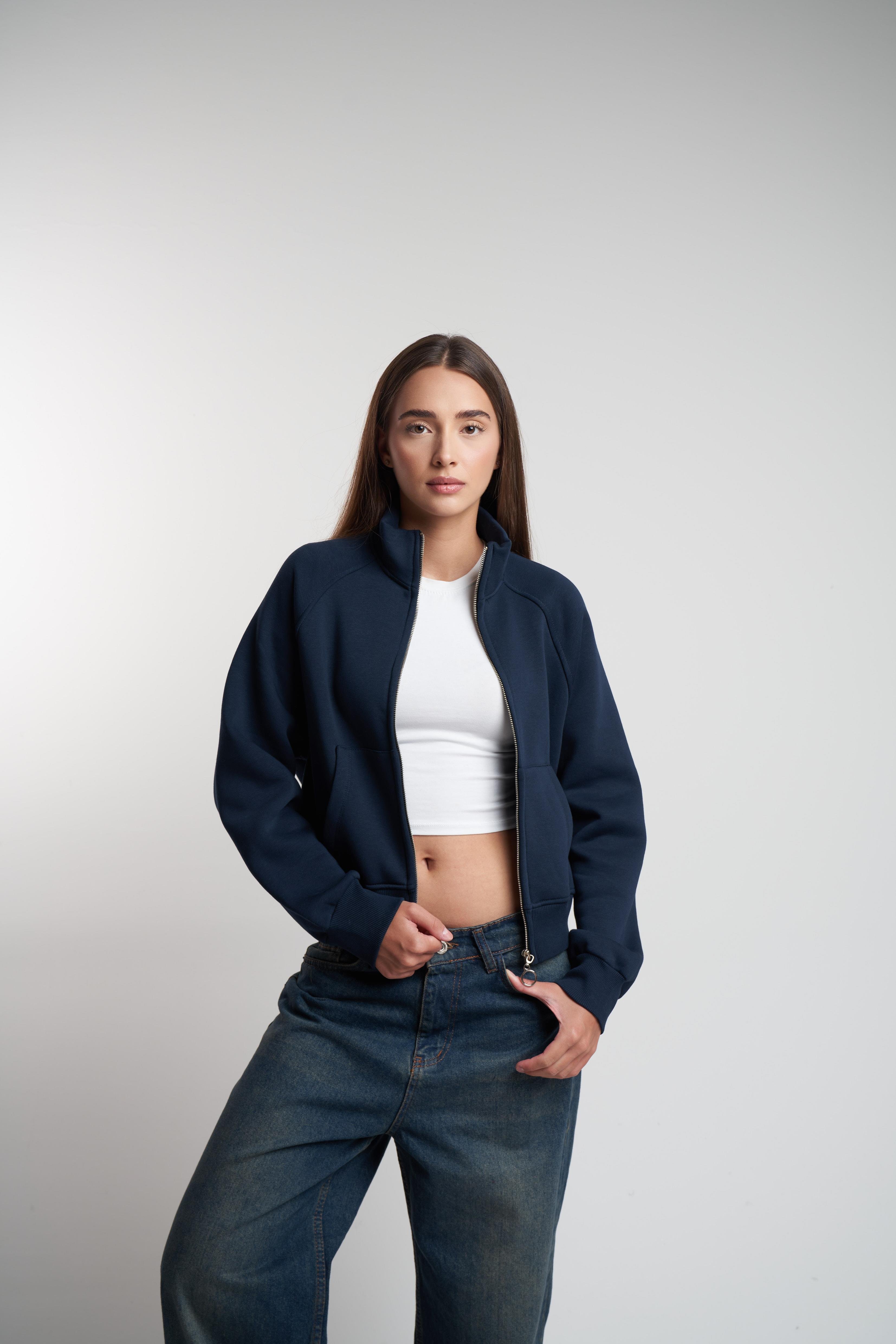 Fermuarlı Uzun Kol Kısa Sweatmont Lacivert