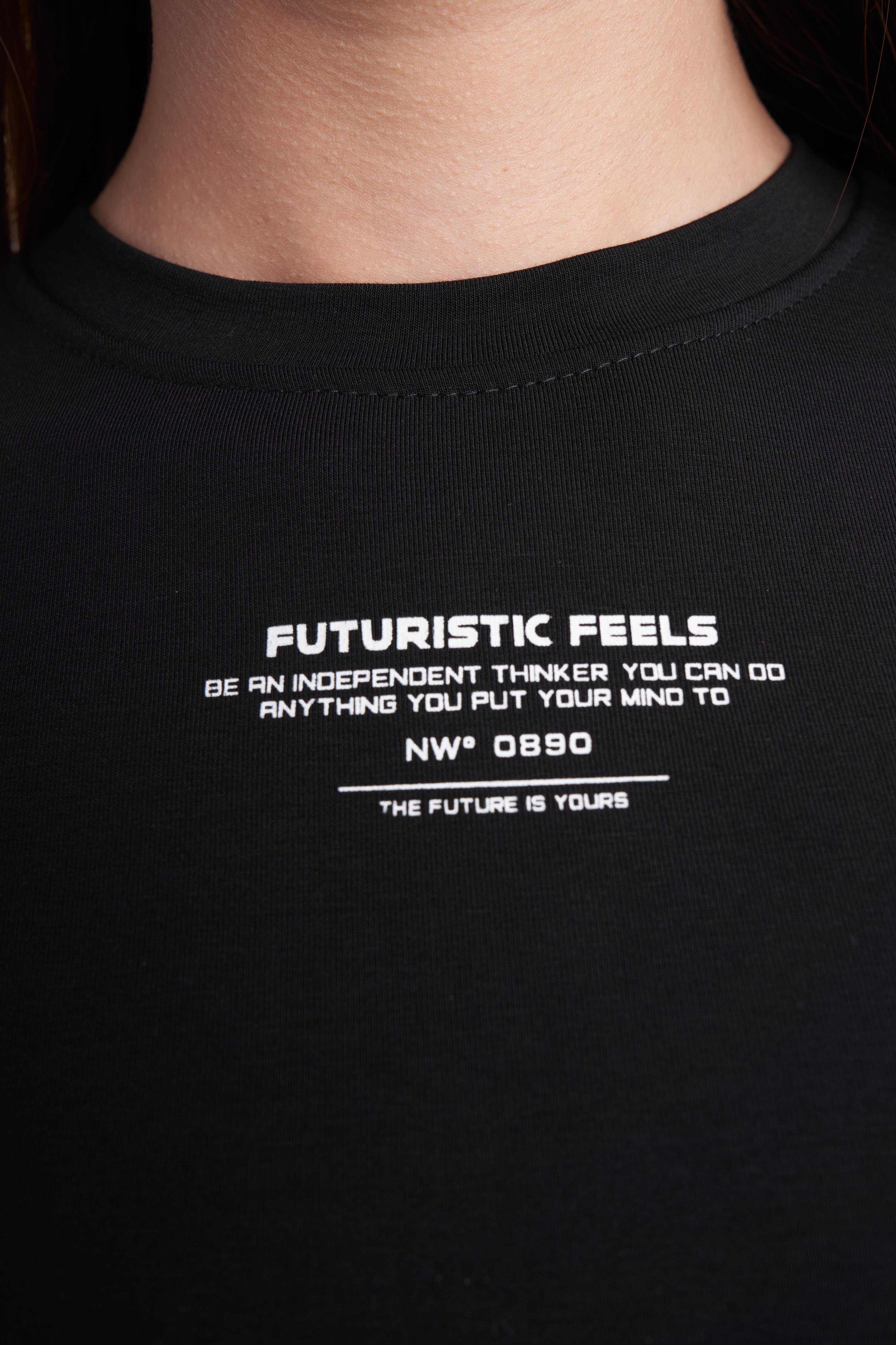 Futuristic Feels Baskılı Kısa T-shirt Siyah