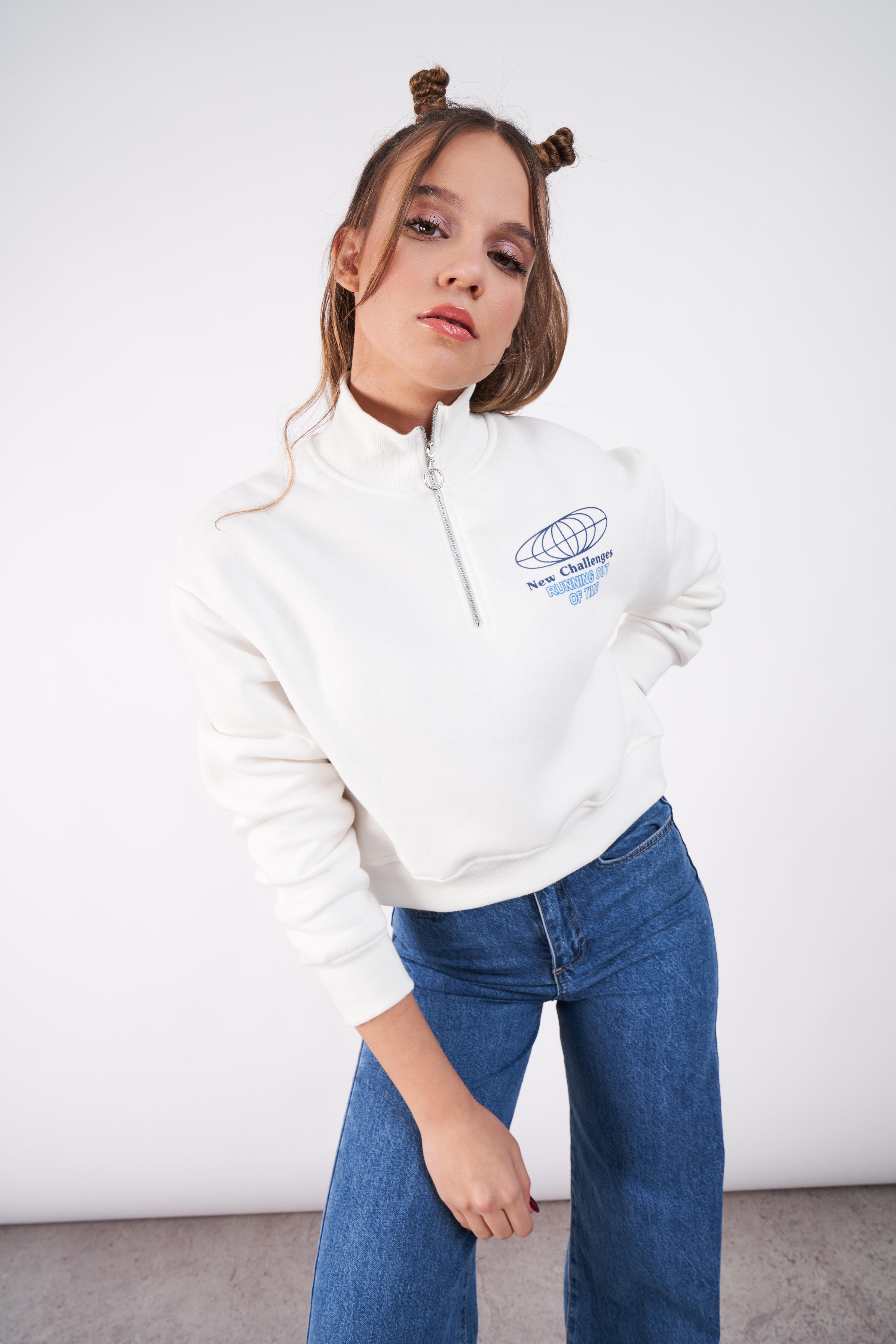 Gladstone Baskılı Sweatshirt Ekru