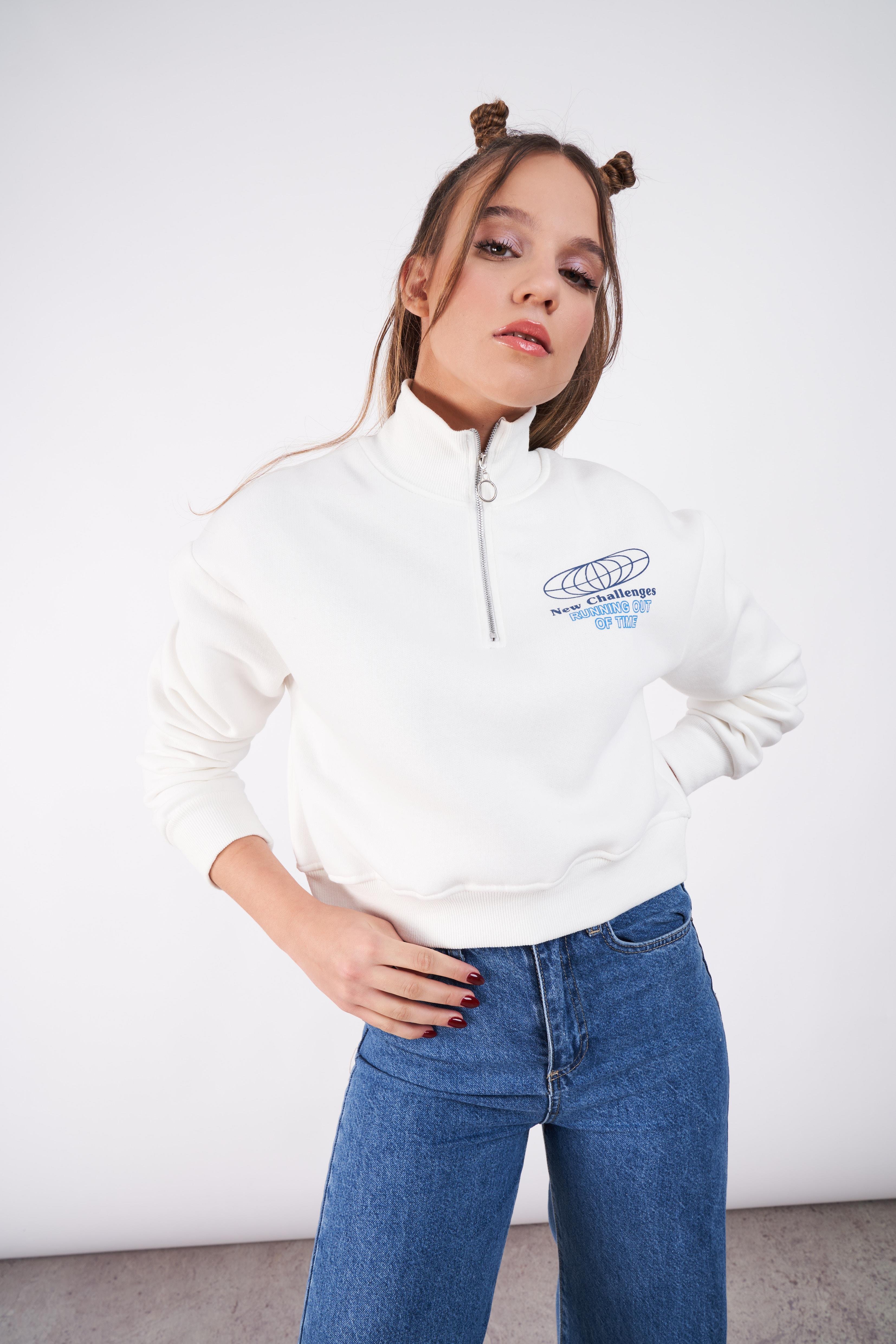 Gladstone Baskılı Sweatshirt Ekru